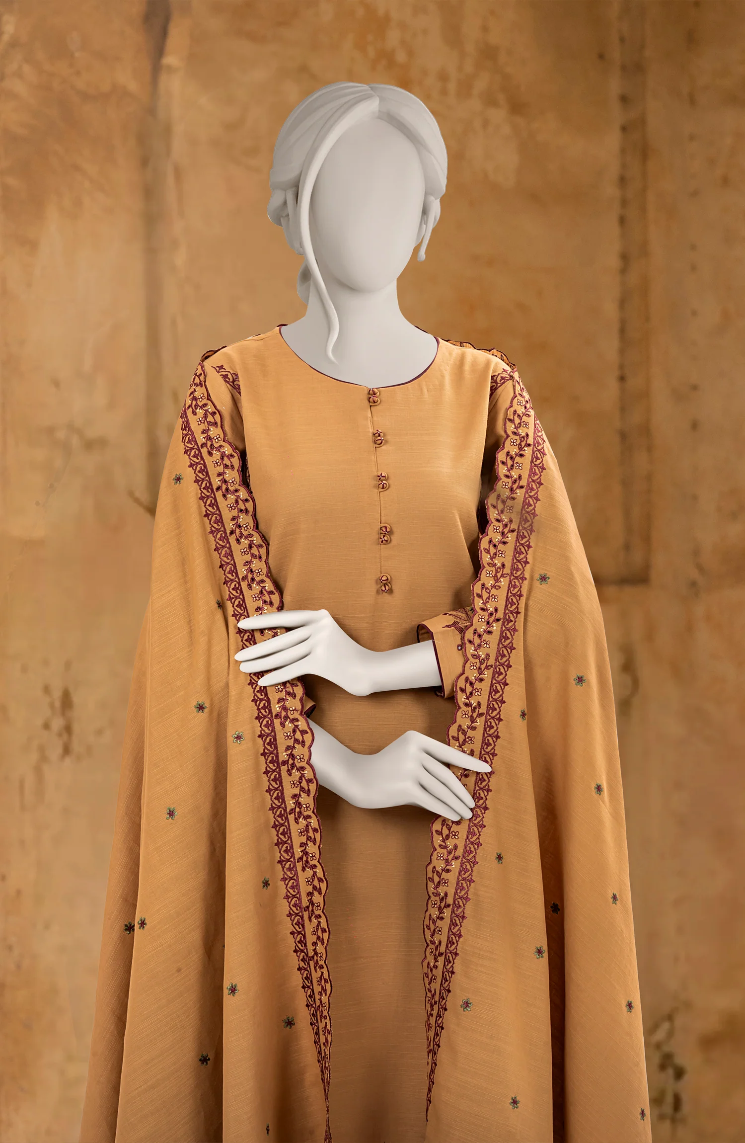 EMBROIDERED KHADDAR STITCHED 3 PIECE - Image 2