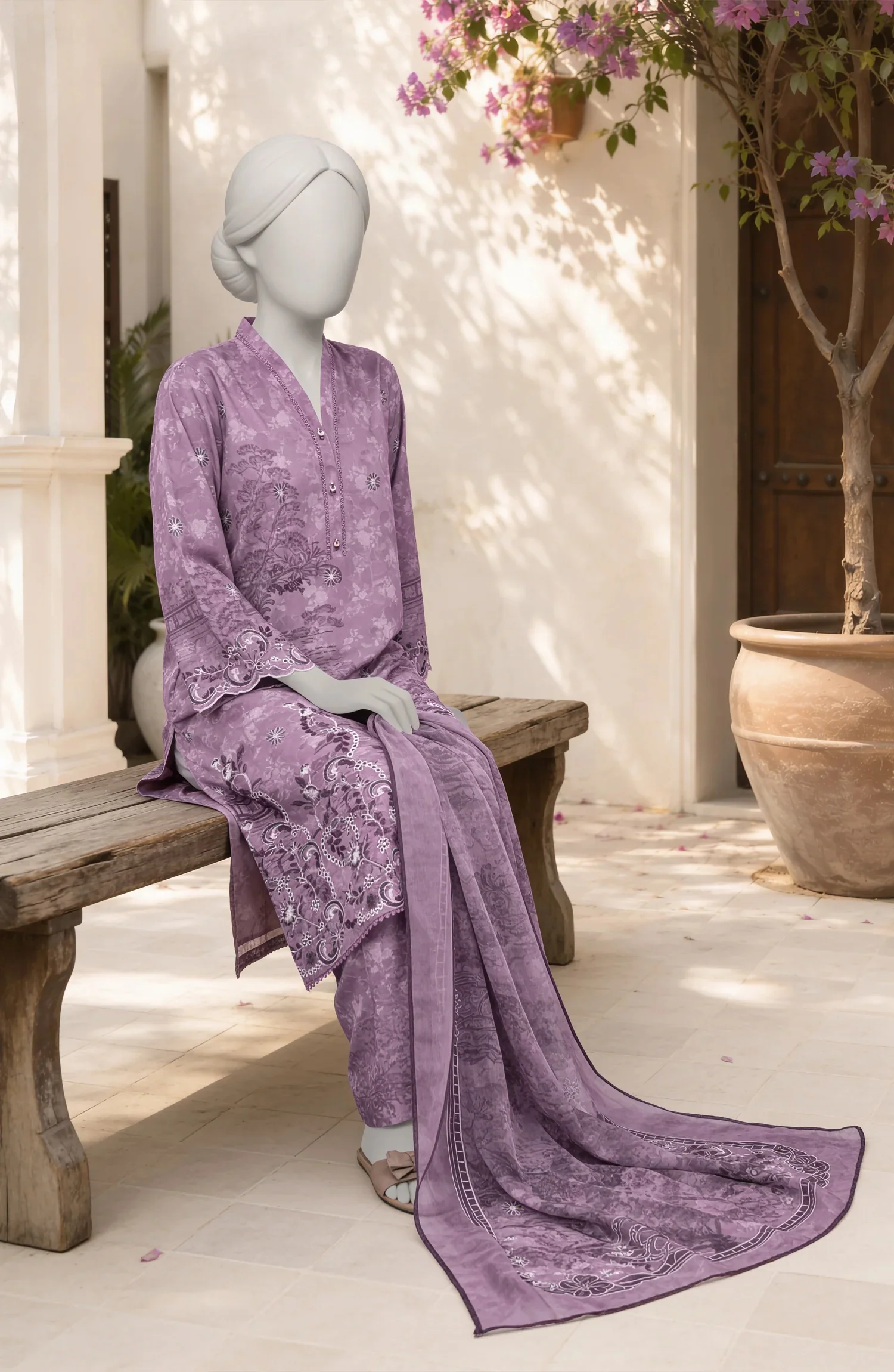 EMBROIDERED PRINTED CAMBRIC STITCHED 3 PIECE - Image 6