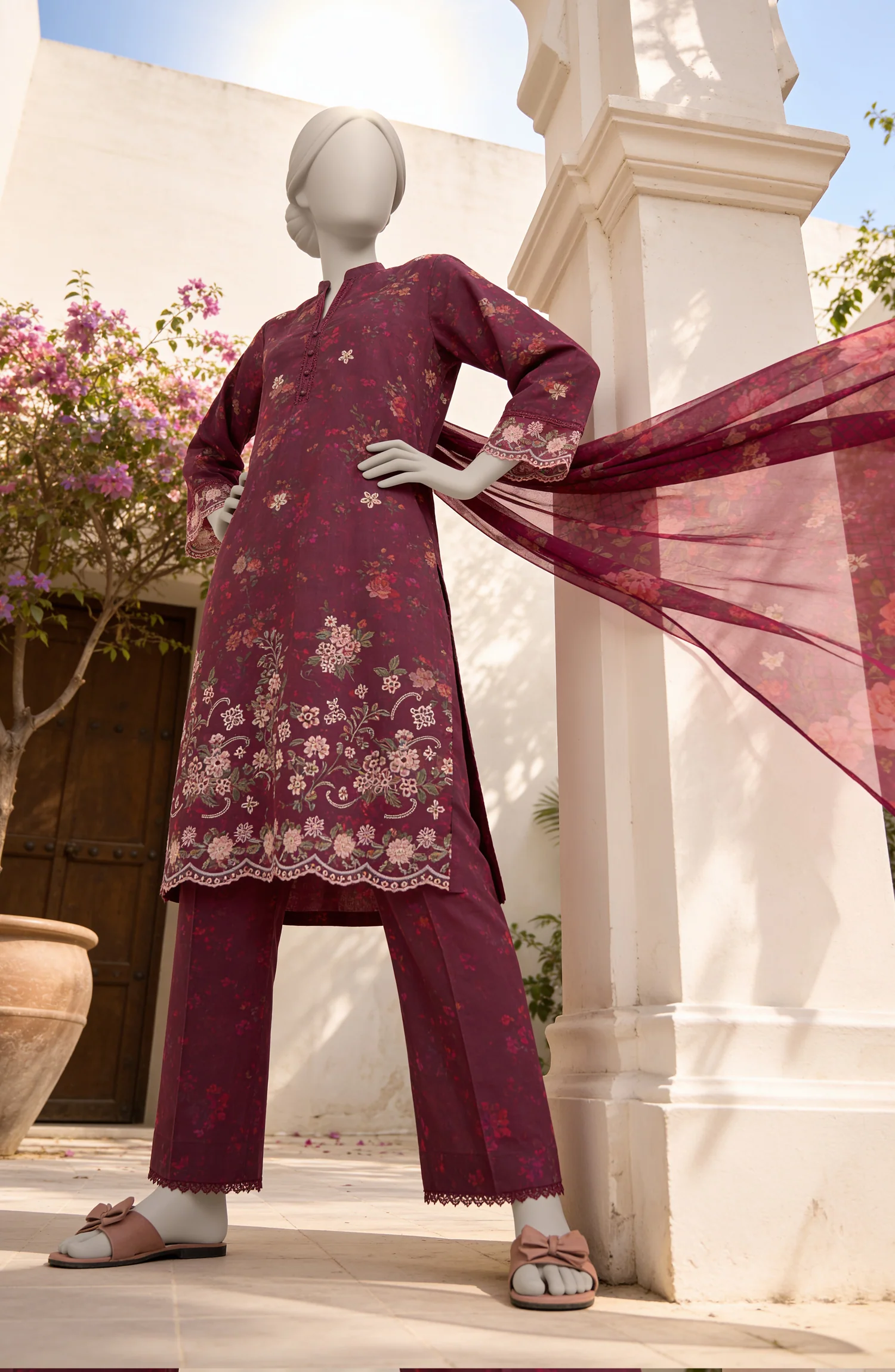 EMBROIDERED PRINTED CAMBRIC STITCHED 3 PIECE - Image 6