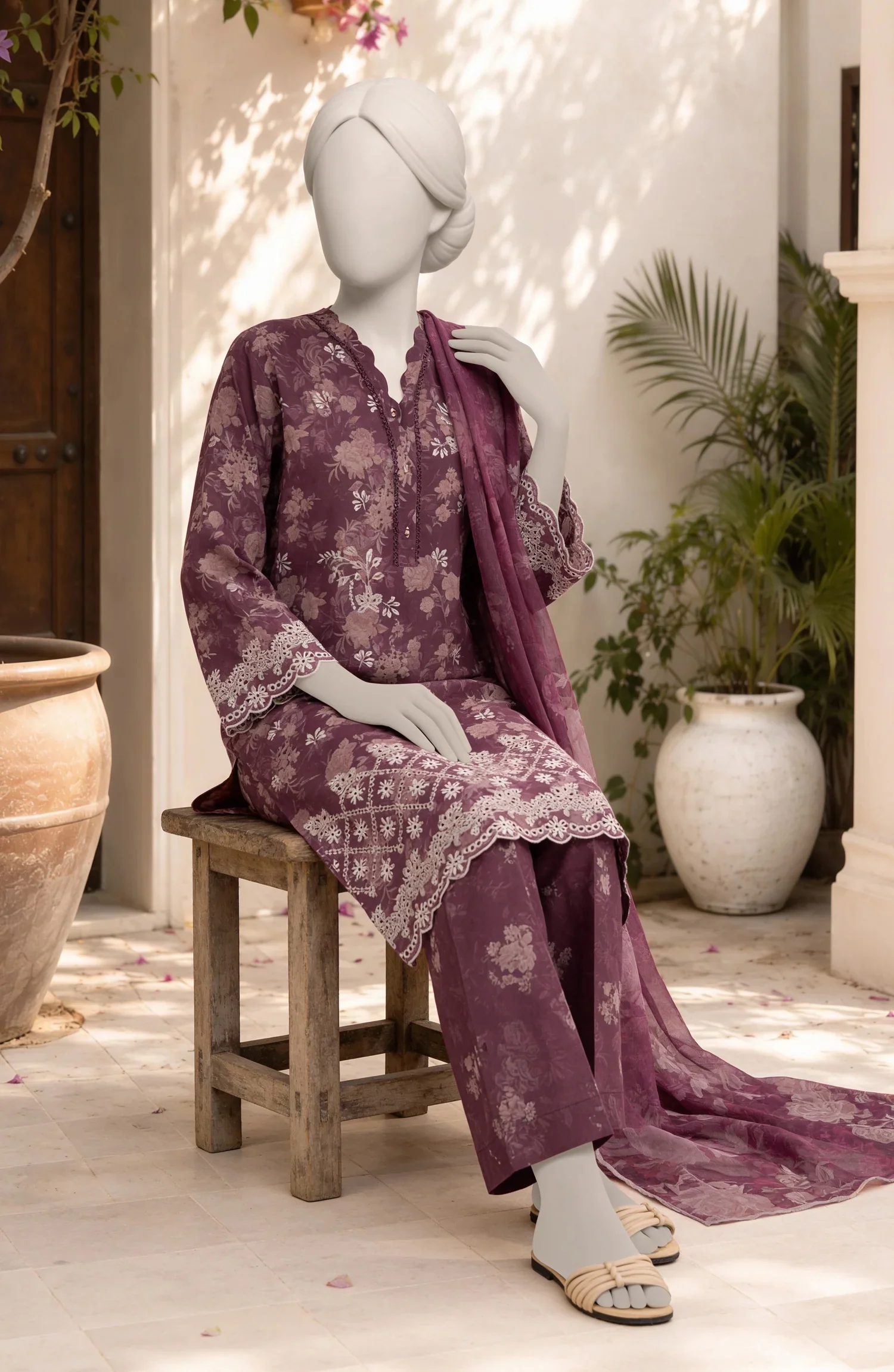 EMBROIDERED PRINTED CAMBRIC STITCHED 3 PIECE - Image 4