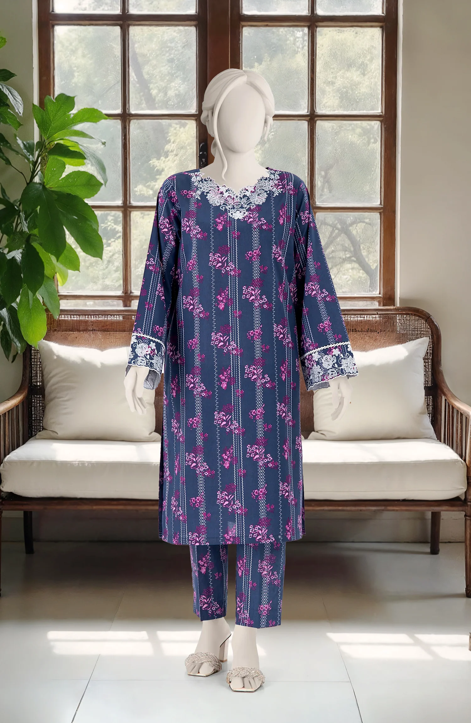 EMBROIDERED PRINTED LAWN STITCHED 2 PIECE