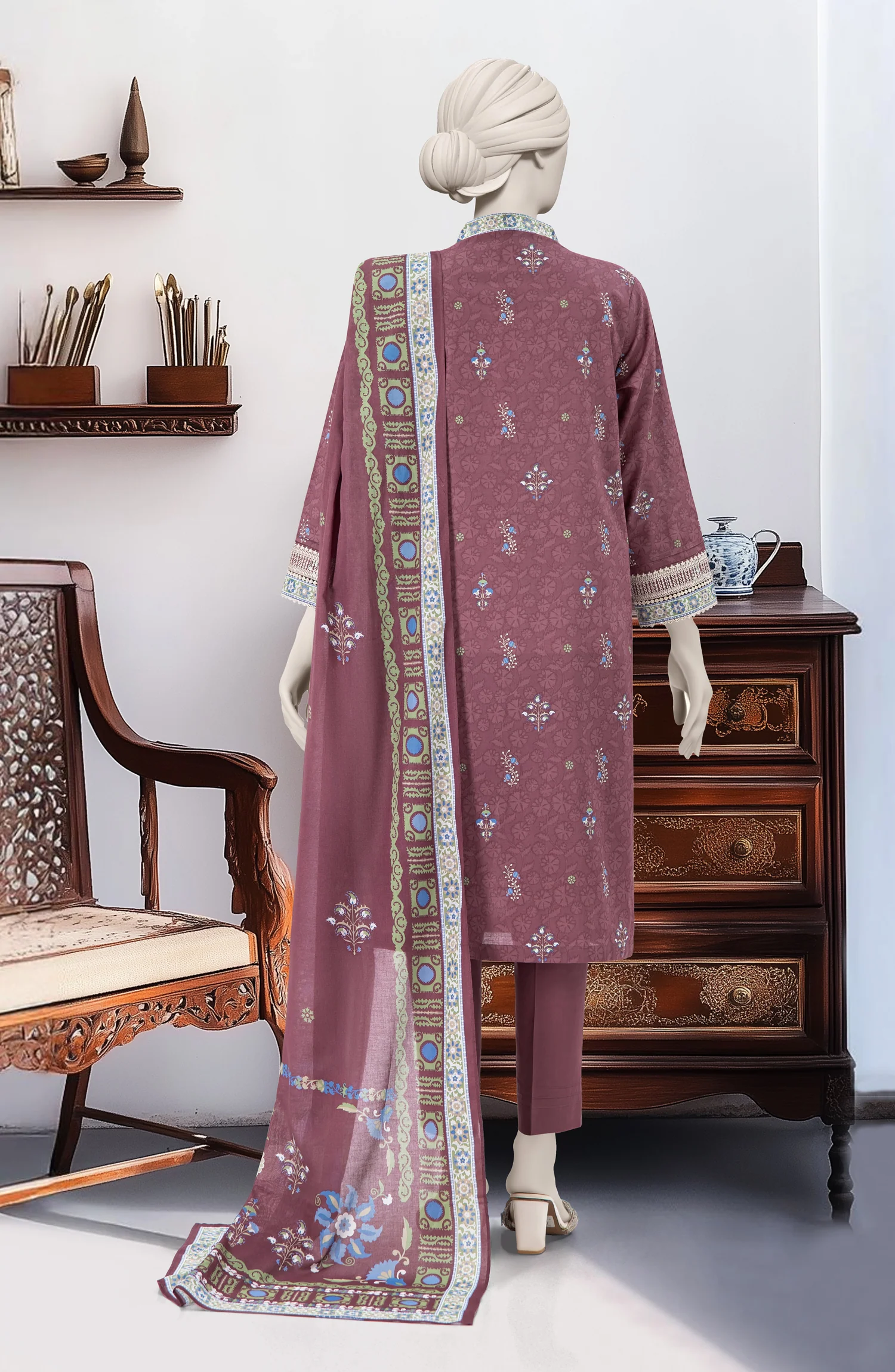 EMBROIDERED PRINTED LAWN STITCHED 3 PIECE - Image 3