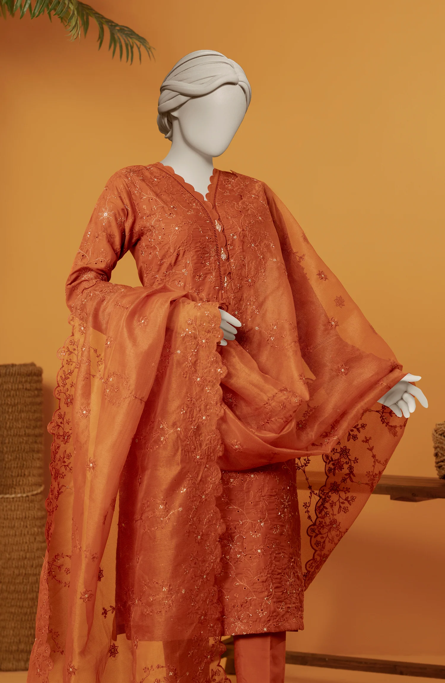 EMBROIDERED RAW SILK 3 PCS UNSTITCHED - Image 2