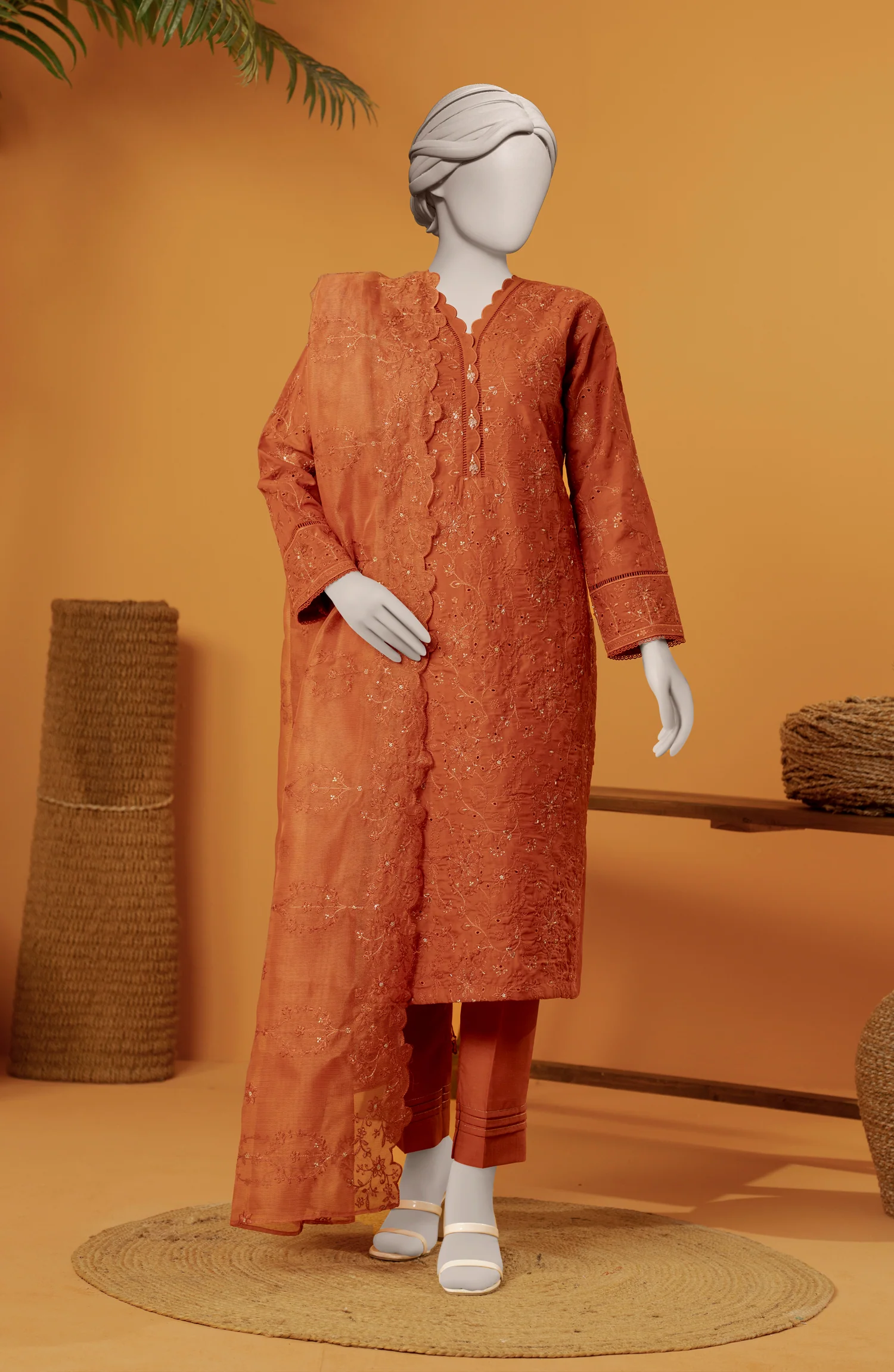 EMBROIDERED RAW SILK 3 PCS UNSTITCHED - Image 3