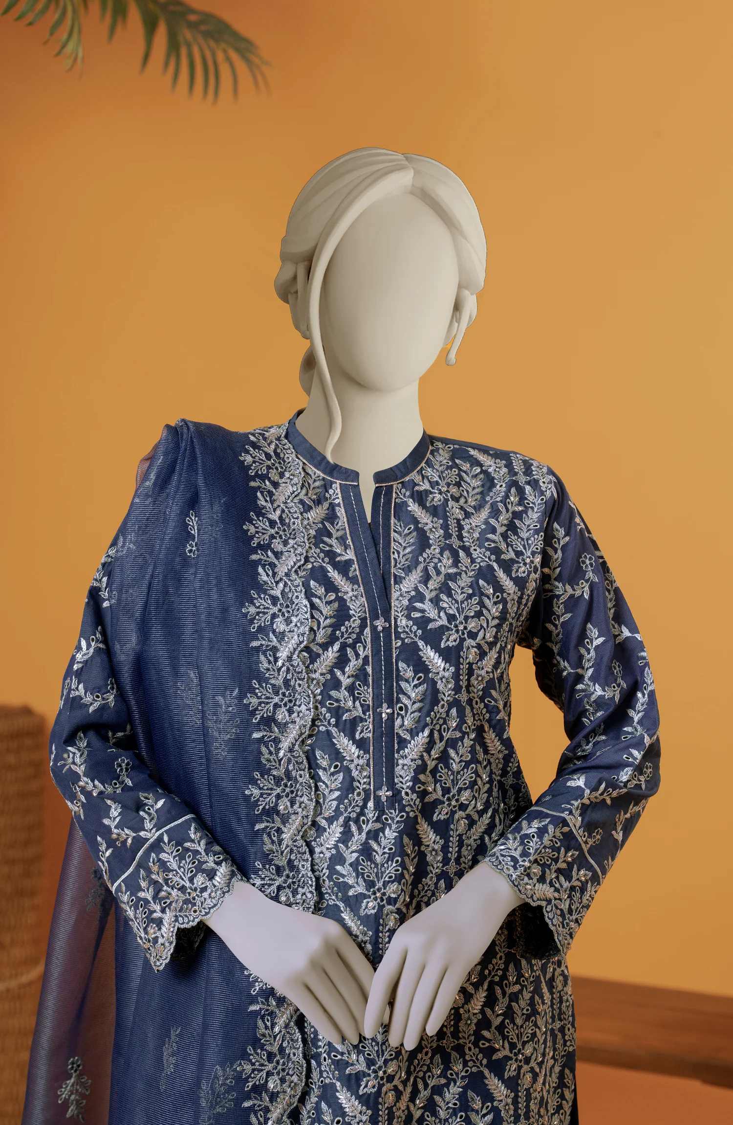 EMBROIDERED RAW SILK 3 PCS UNSTITCHED - Image 2