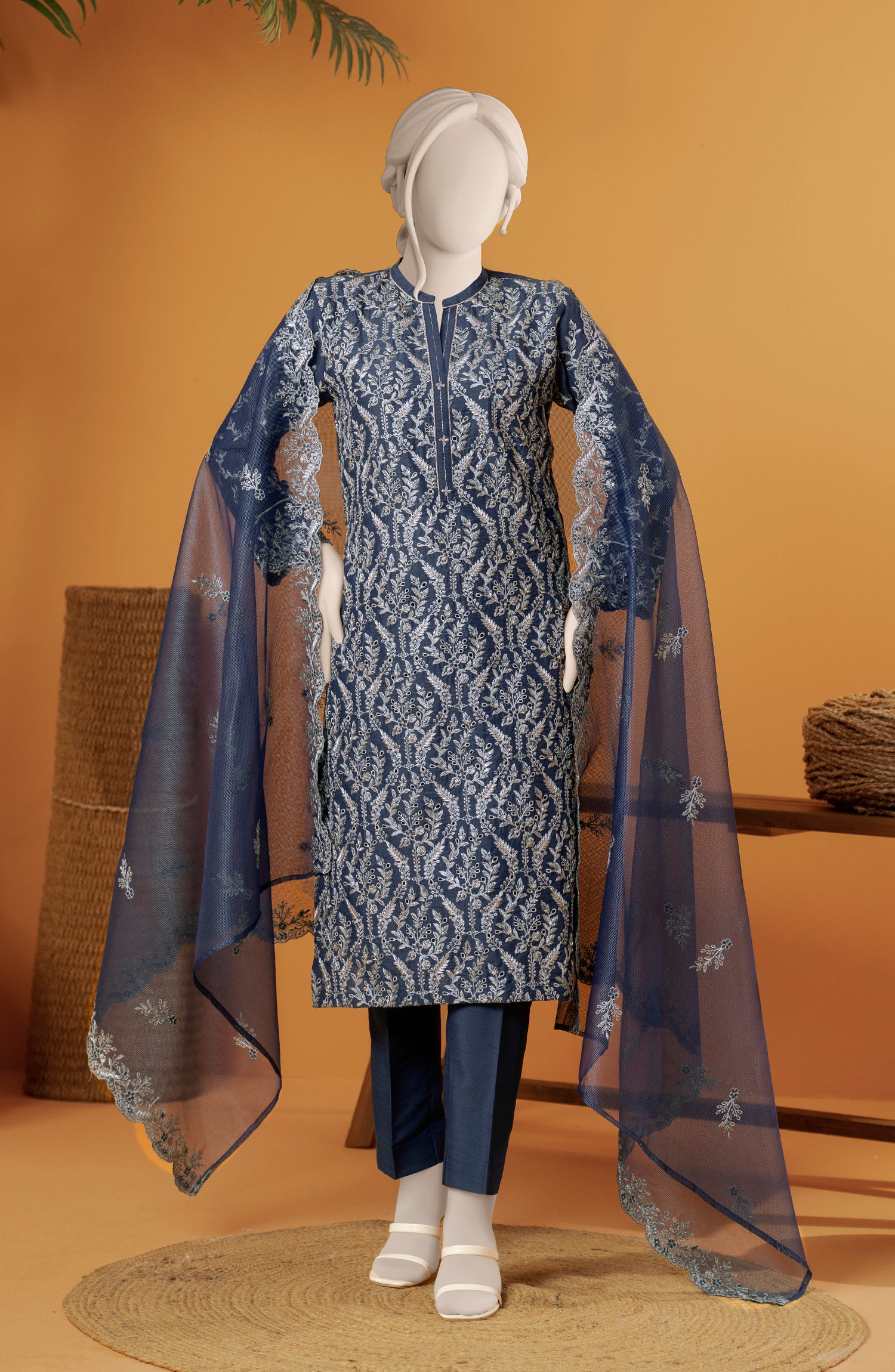 EMBROIDERED RAW SILK 3 PCS UNSTITCHED - Image 7