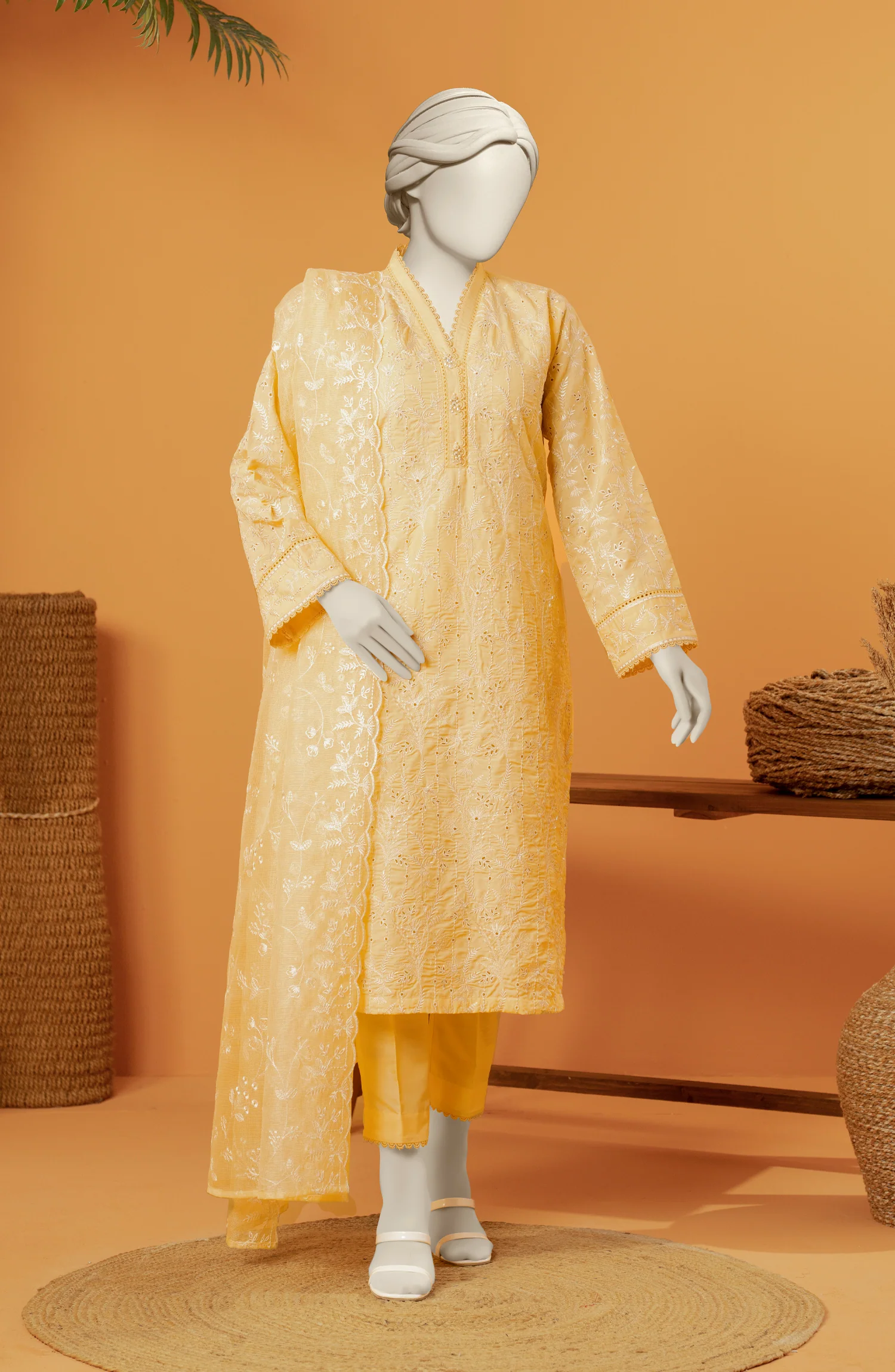 EMBROIDERED RAW SILK 3 PCS UNSTITCHED - Image 3