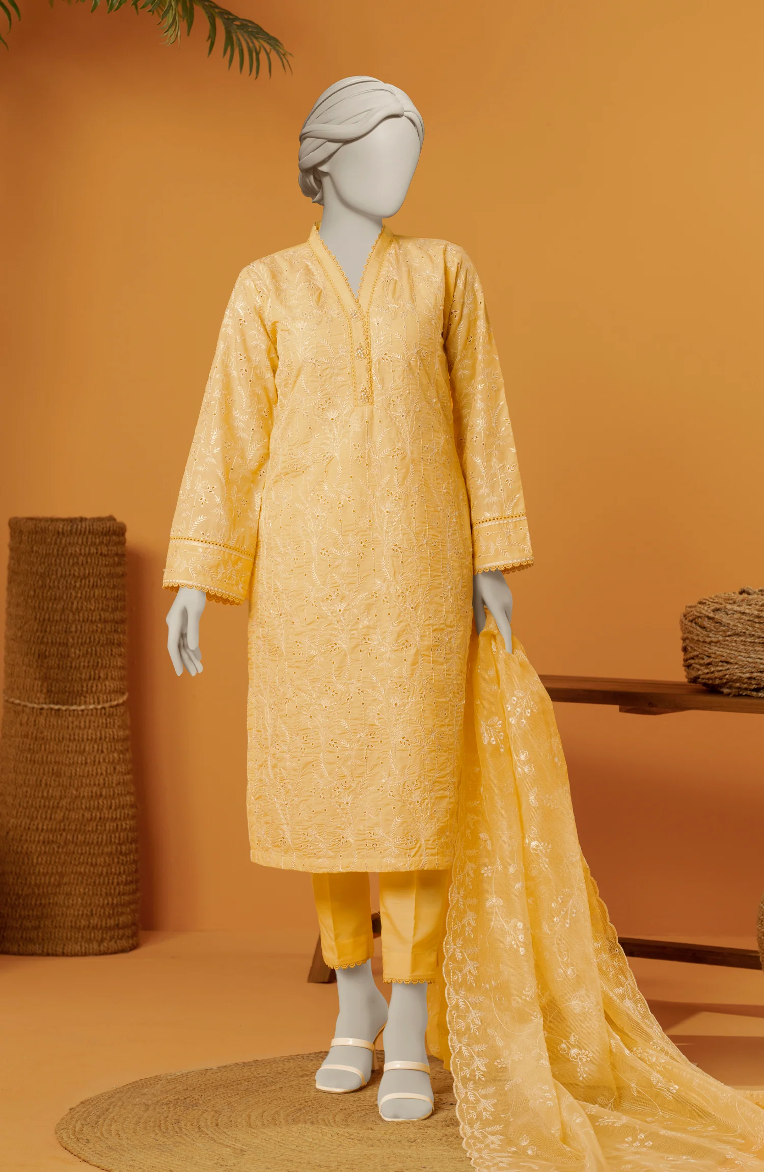 EMBROIDERED RAW SILK 3 PCS UNSTITCHED - Image 5