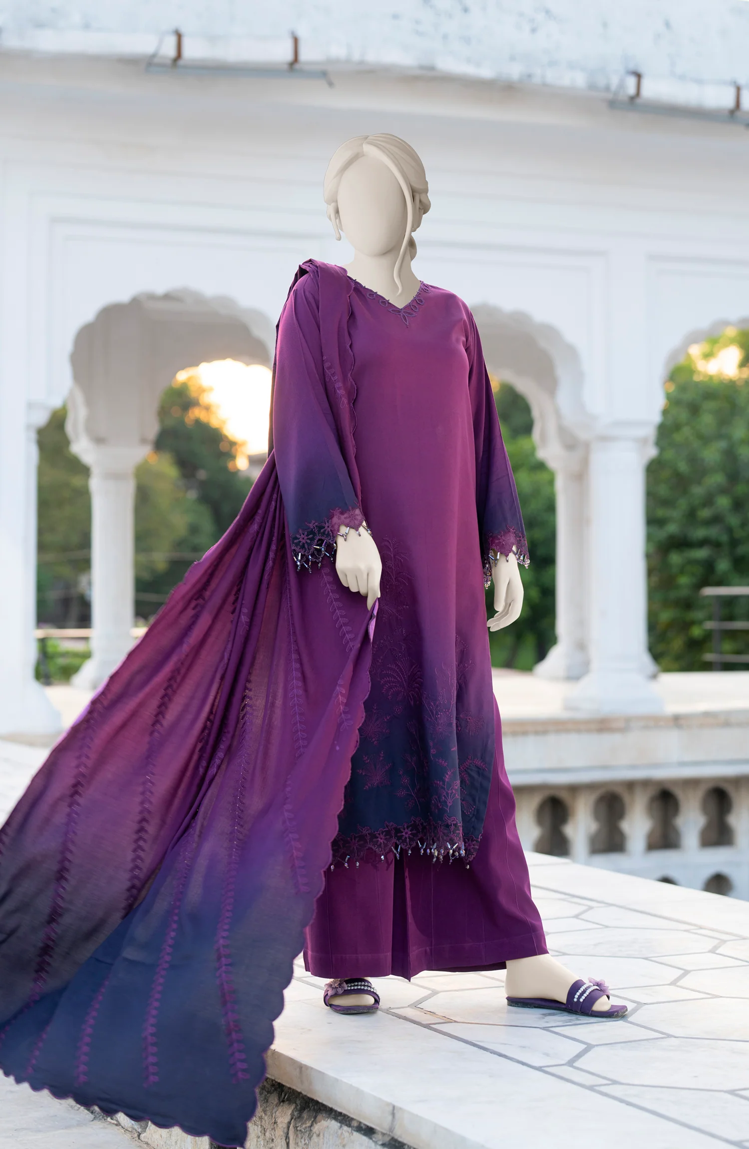EMBROIDERED TWILL VISCOSE 3 PCS UNSTITCHED - Image 2