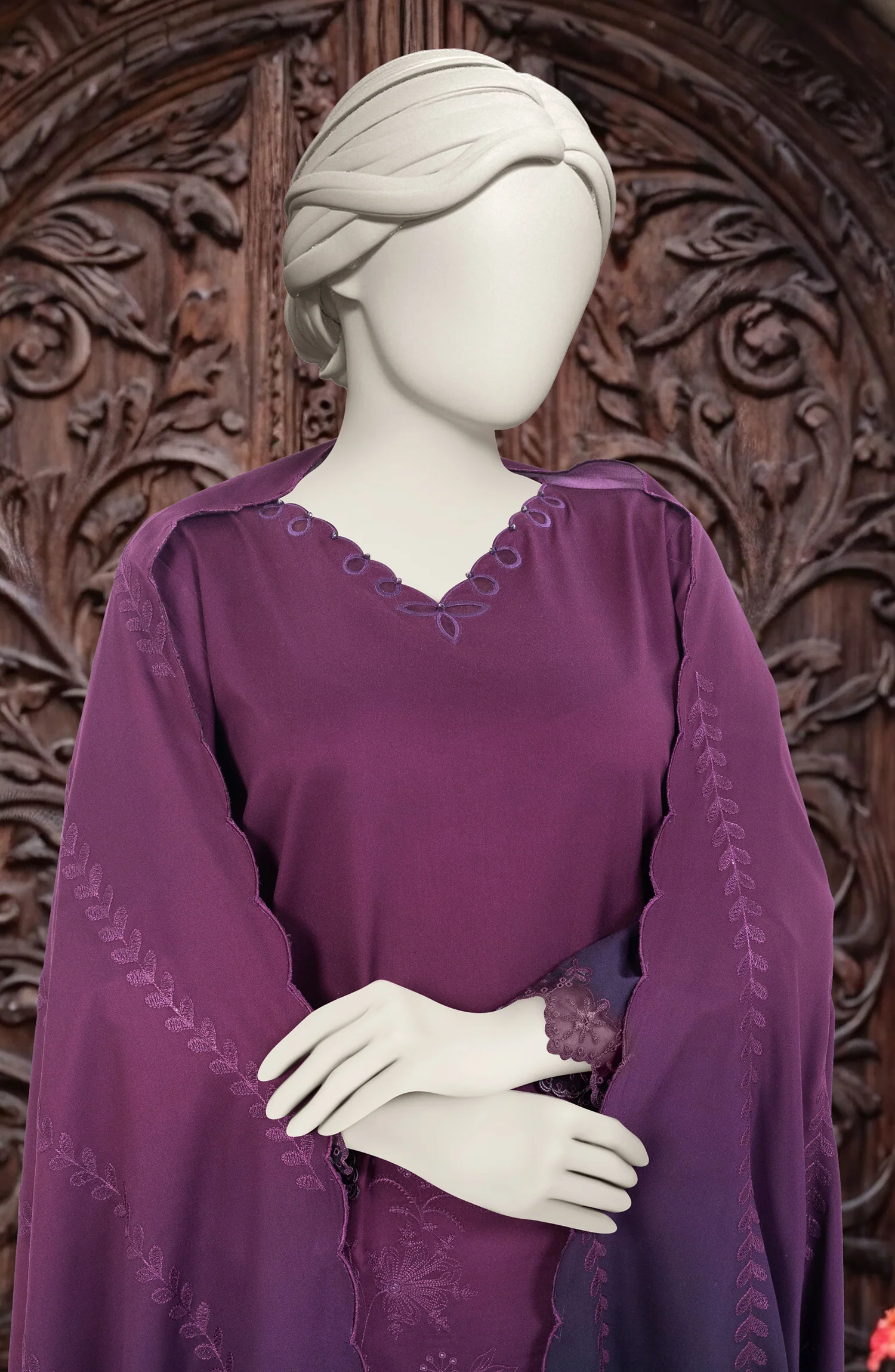 EMBROIDERED TWILL VISCOSE 3 PCS UNSTITCHED - Image 4