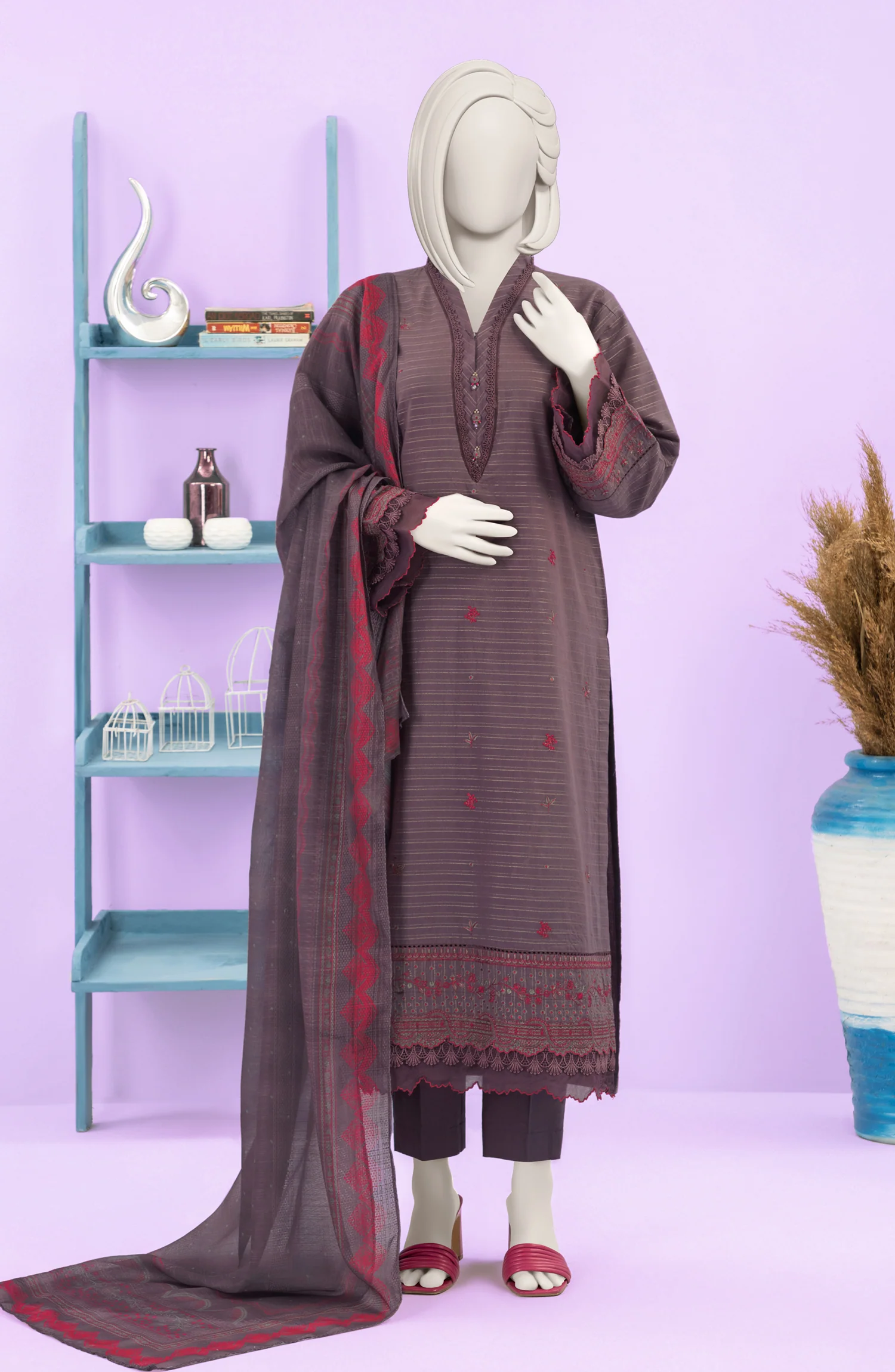 EMBROIDERED ZARI TAAR 3PCS UNSTITCHED