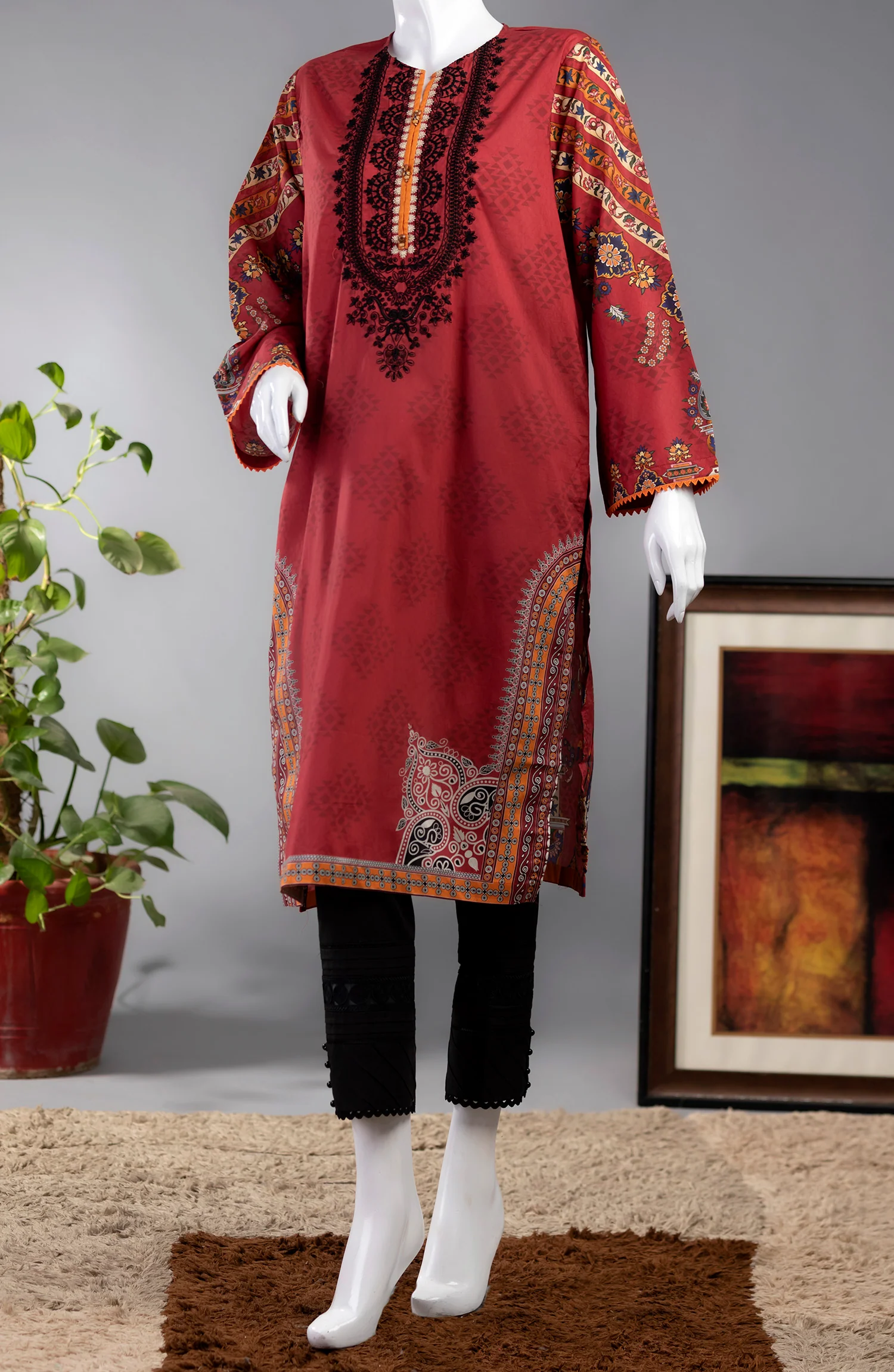 ETHNIC FLORAL LAWN PRINTED 1PC KURTI STITCHED