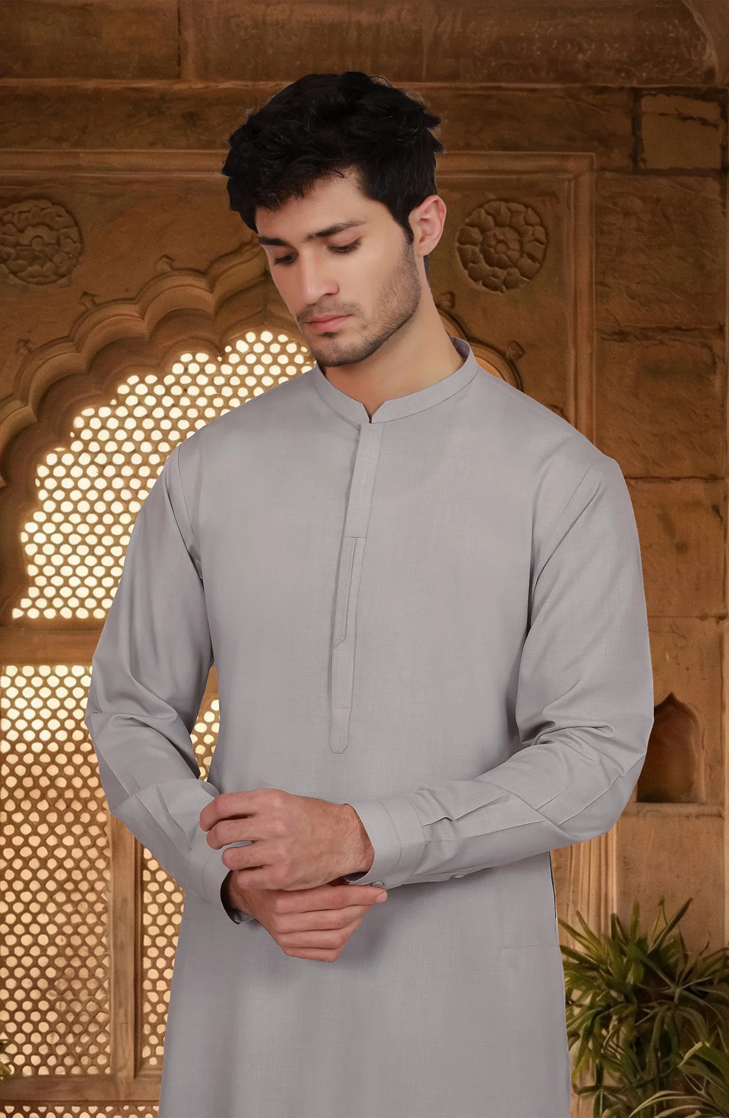 FEATHER-GREY BLENDED KAMEEZ SHALWAR - Image 2