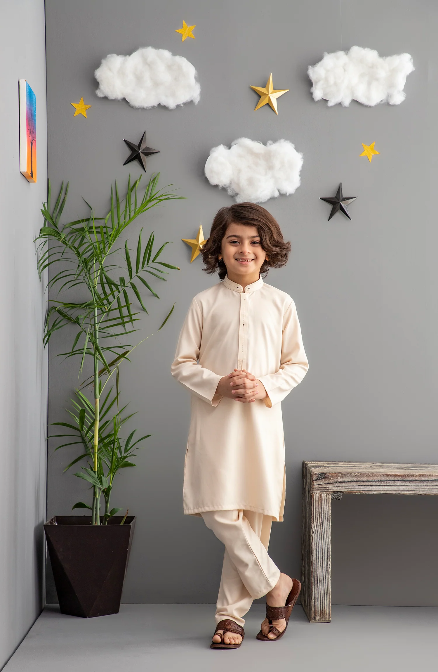 FESTIVE'22 BOYS SEMI FORMAL KAMEEZ SHALWAR FAWN - Image 3