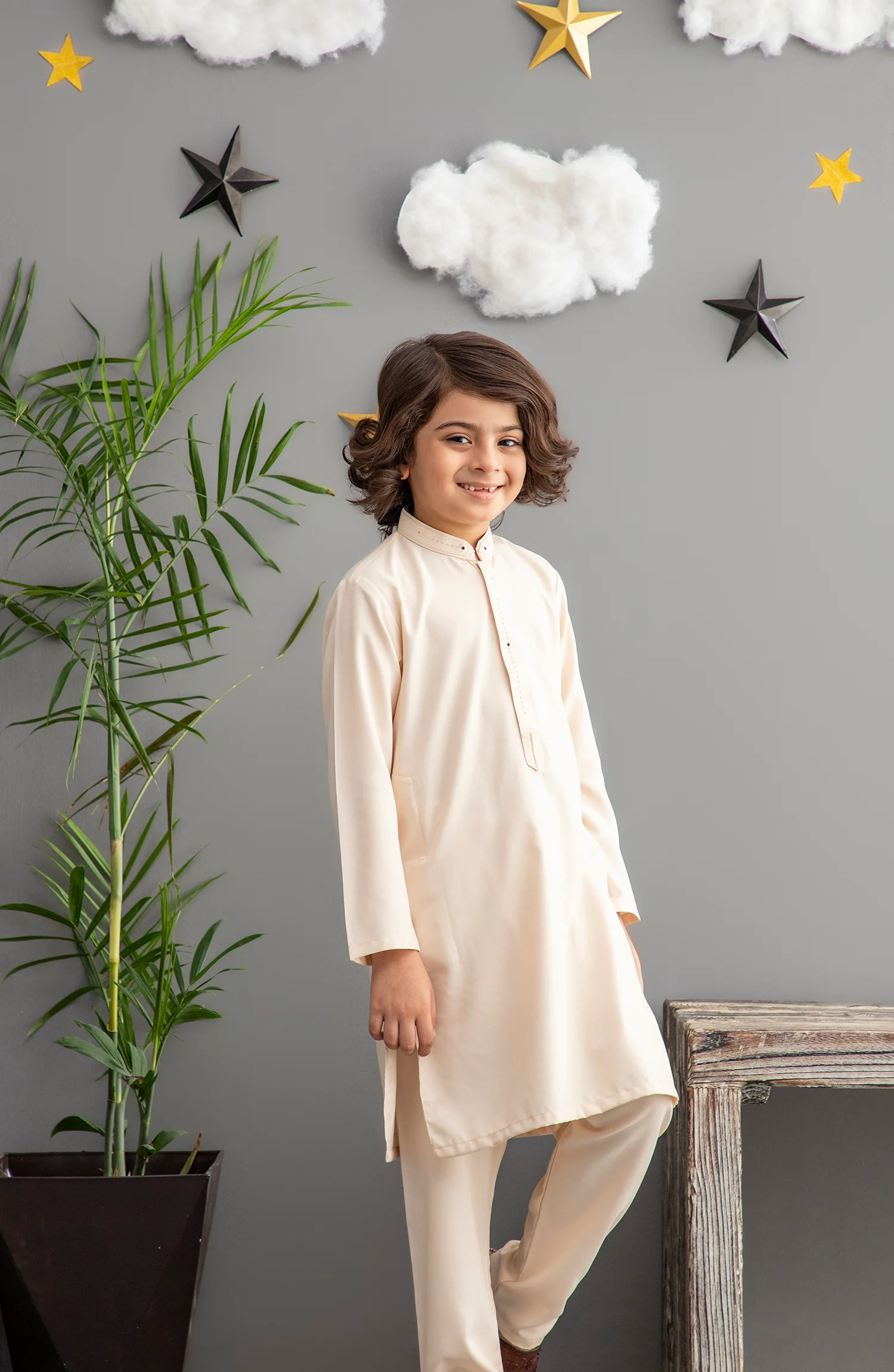 FESTIVE'22 BOYS SEMI FORMAL KAMEEZ SHALWAR FAWN - Image 4