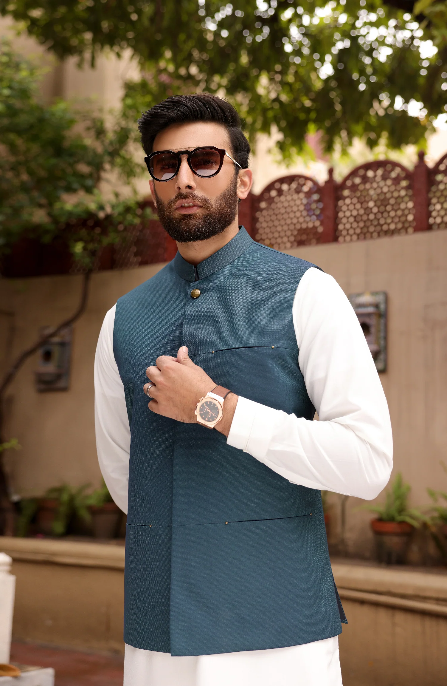 FESTIVE'22 FORMAL STYLING WAISTCOAT EMERALD - Image 2