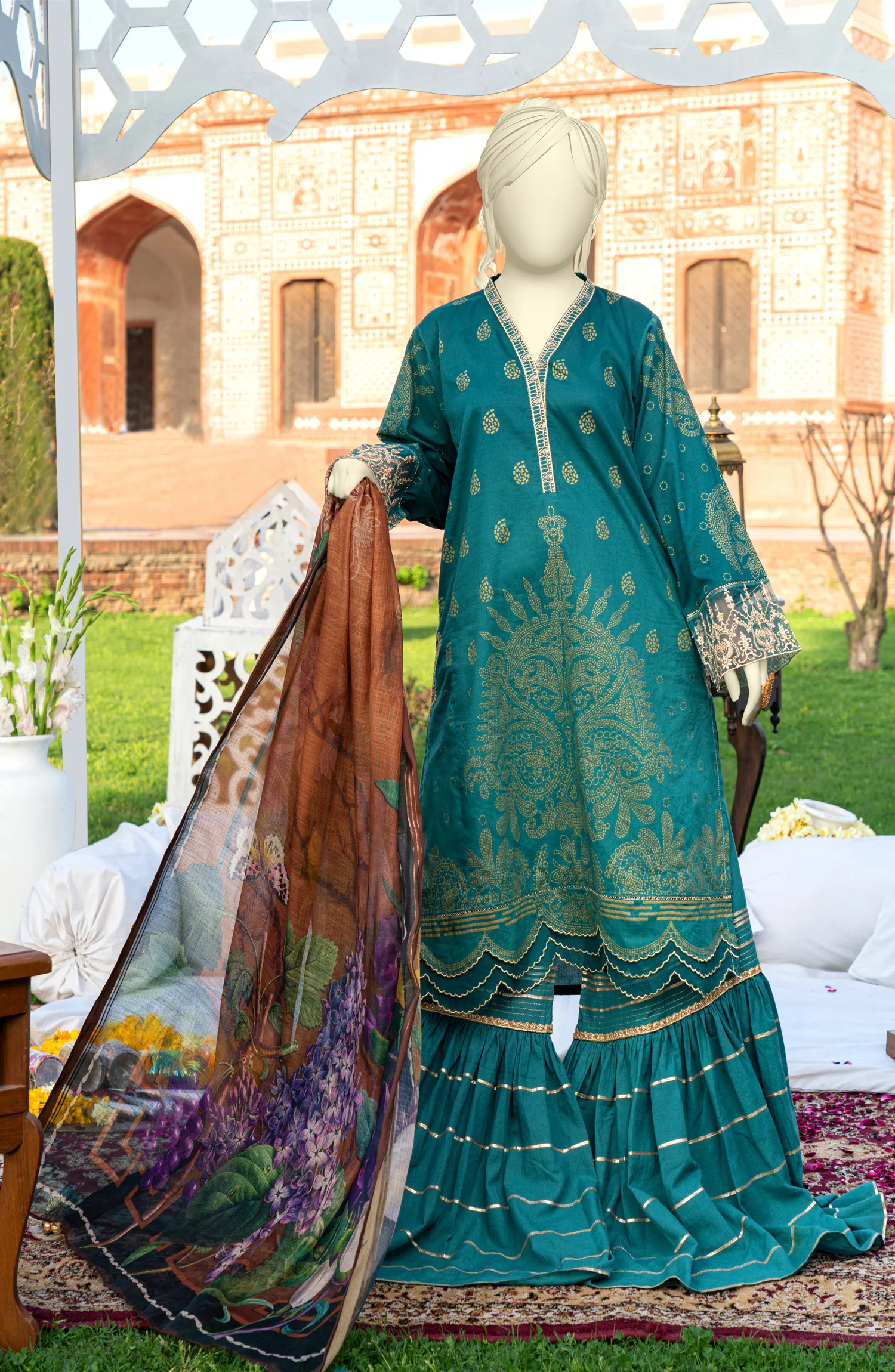 FESTIVE'22 MALACHITE EMBROIDERED PRINTED LAWN 3PC UNSTITCHED