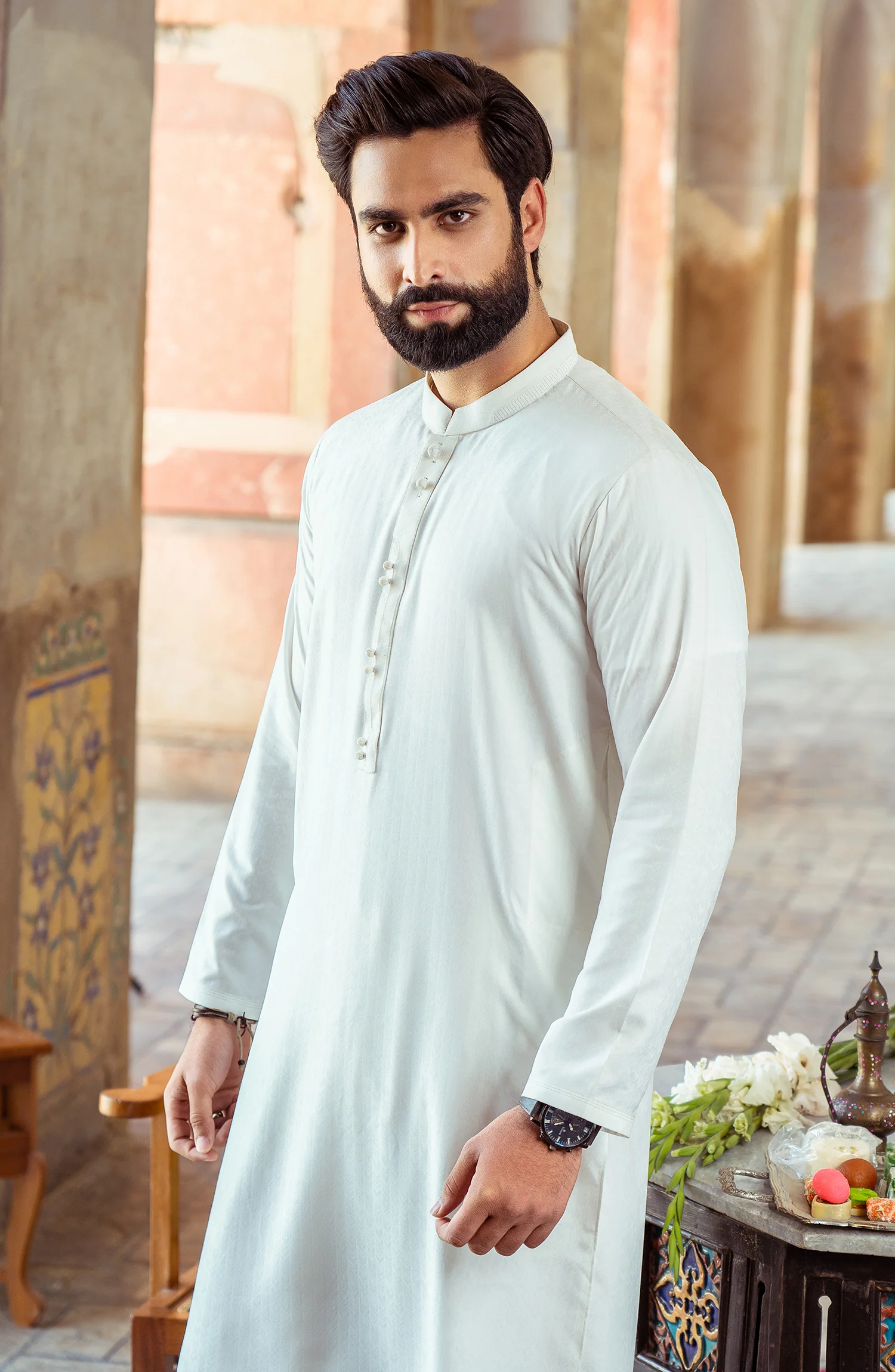 FESTIVE'22 MEN KAMEEZ SHALWAR SEMI FORMAL WHITE - Image 2