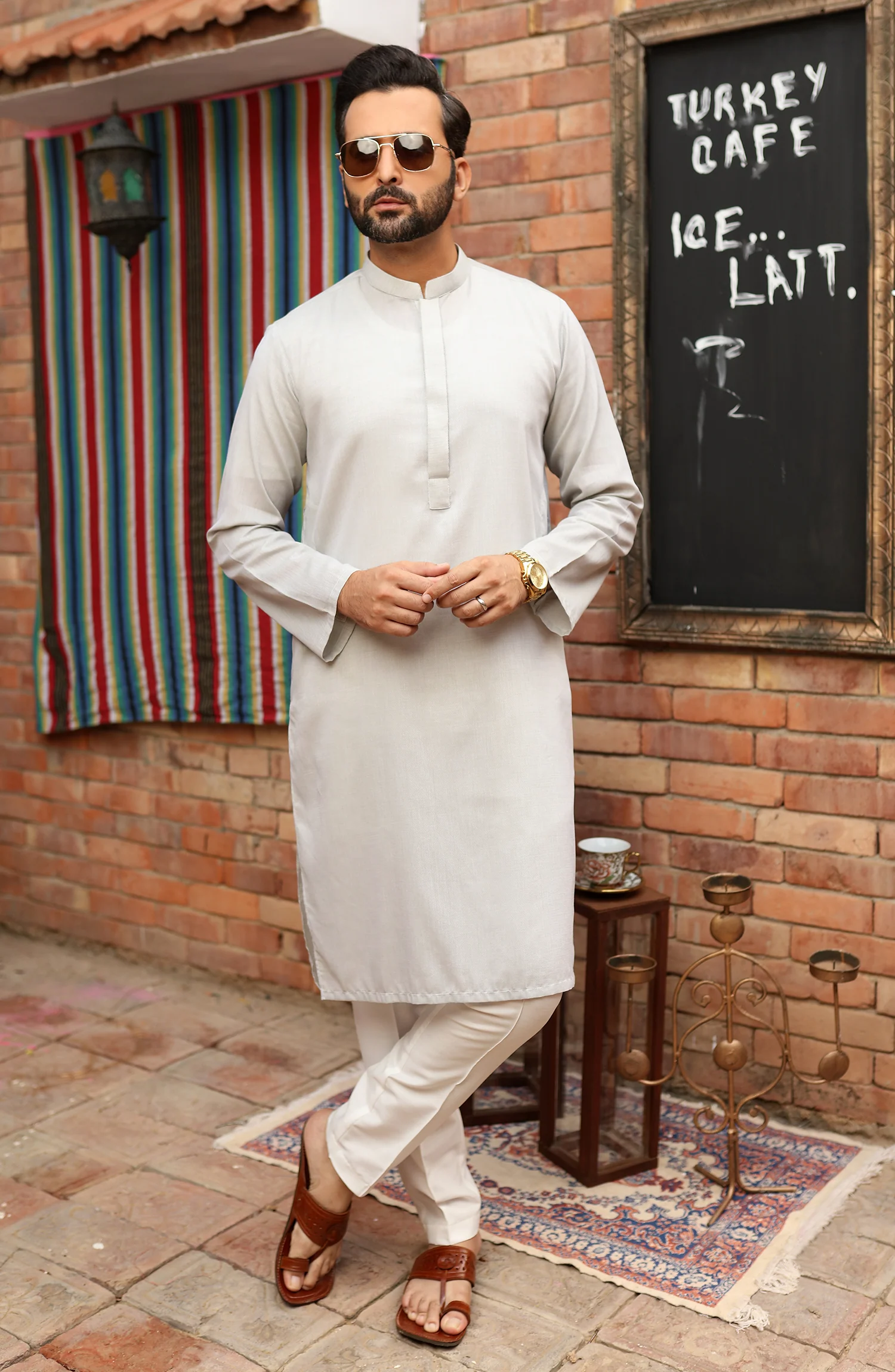 FESTIVE'22 MEN KURTA PLAIN GREY - Image 2