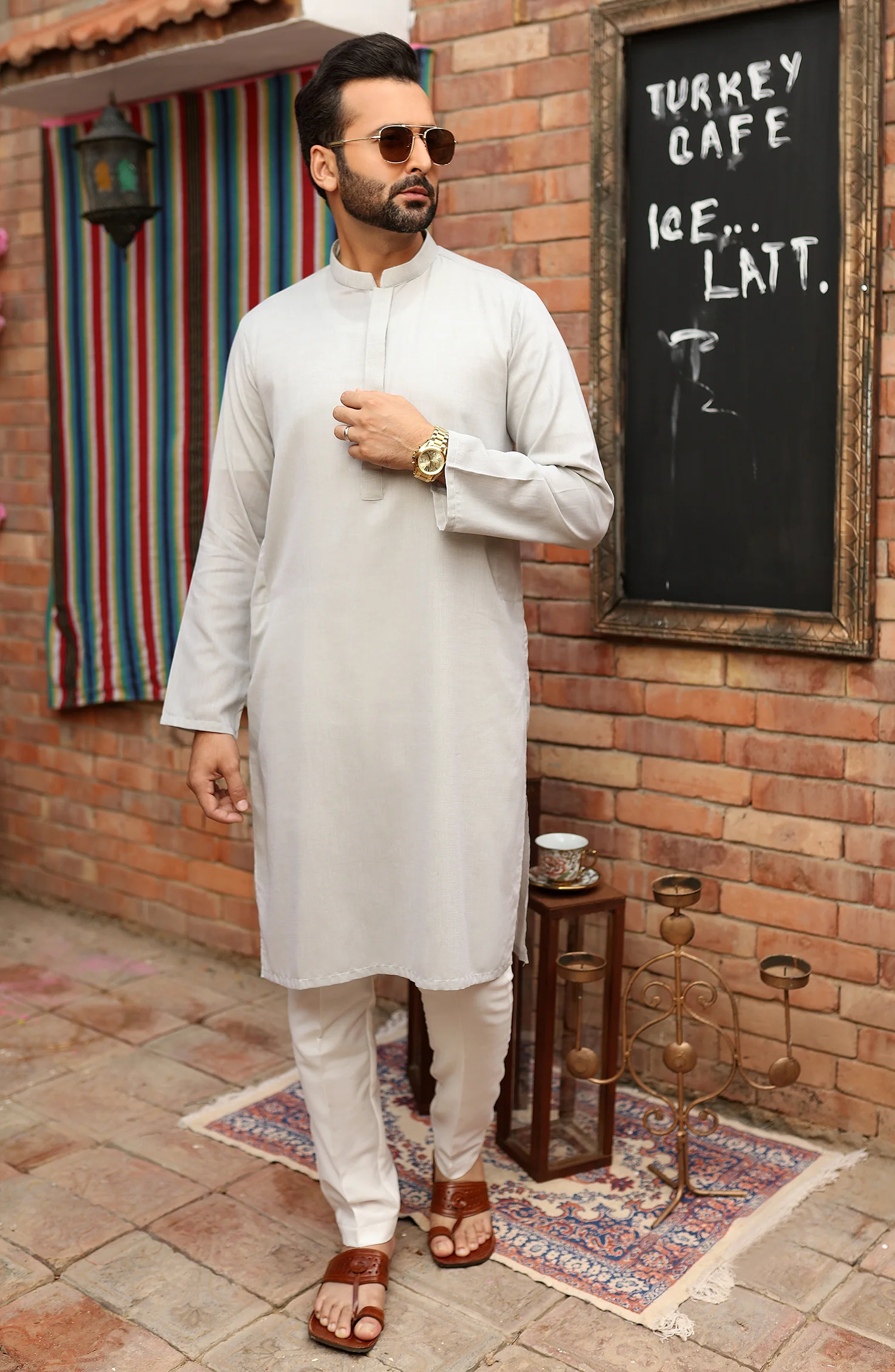 FESTIVE'22 MEN KURTA PLAIN GREY - Image 3