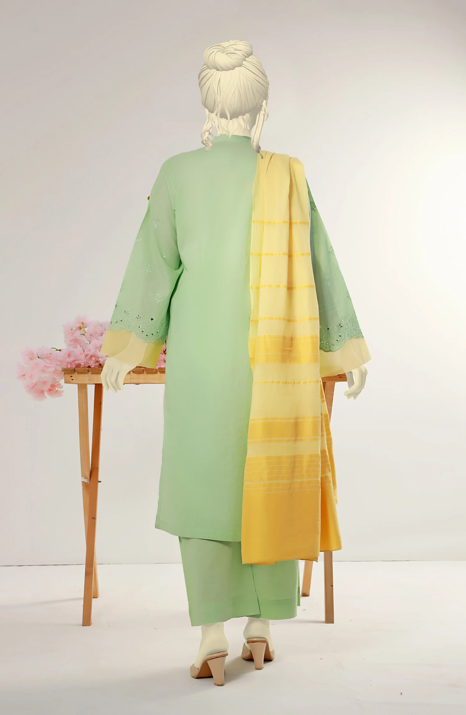 FESTIVE'23 EMBROIDERED TEA GREEN STITCHED 3PC SUIT - Image 2