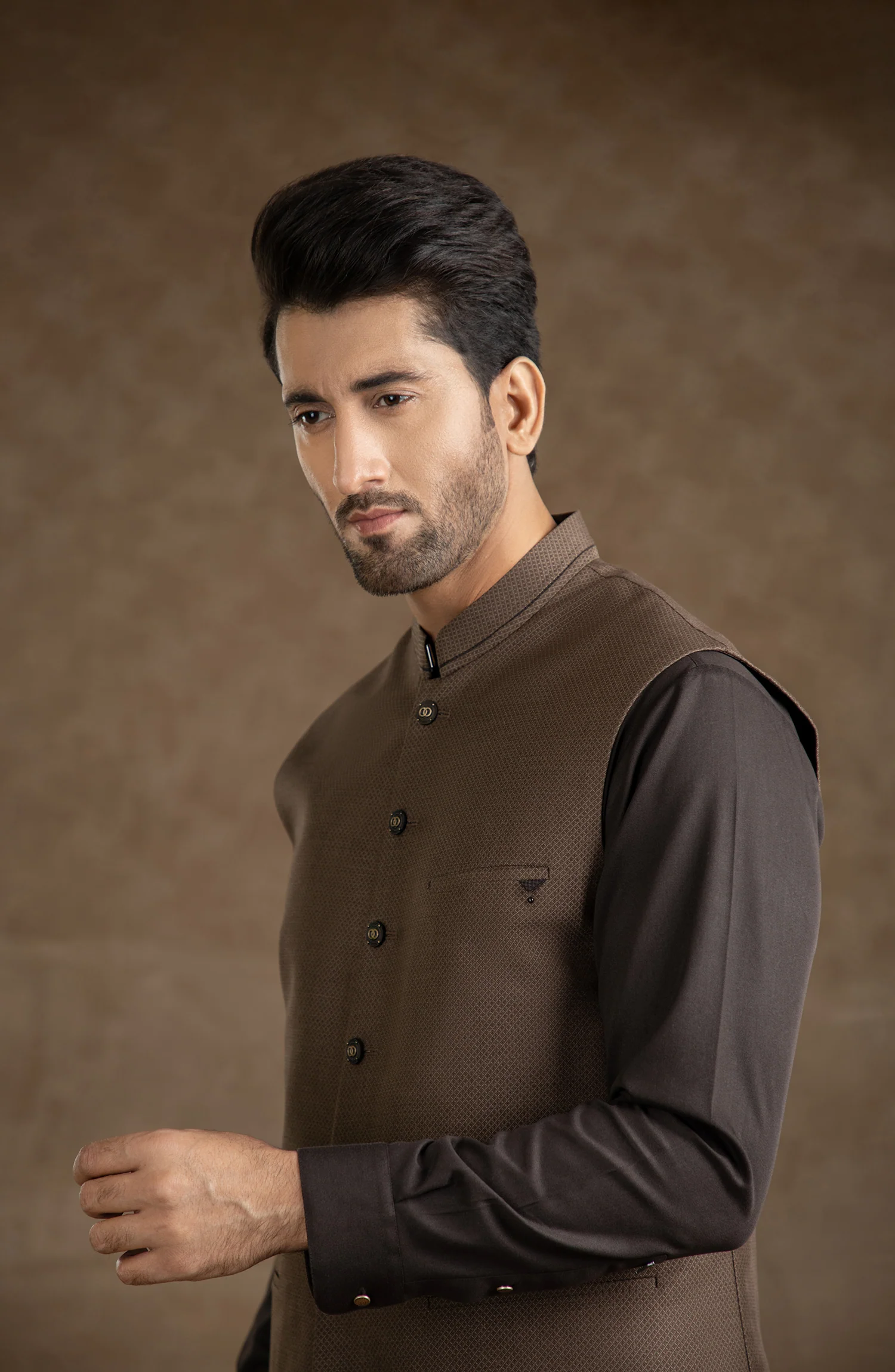 FESTIVE'23 FORMAL PLAIN WAISTCOAT BROWN - Image 2