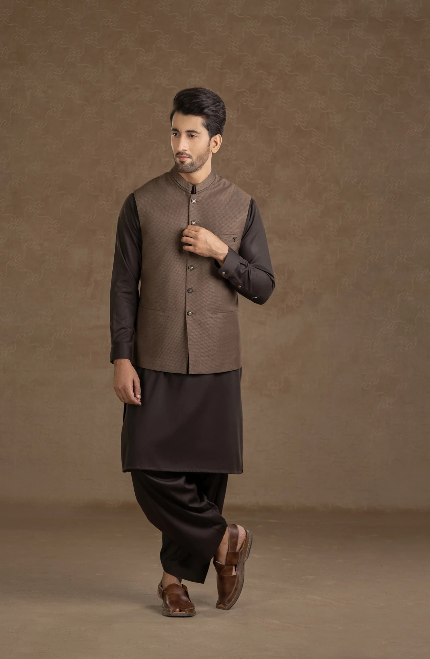 FESTIVE'23 FORMAL PLAIN WAISTCOAT BROWN - Image 4