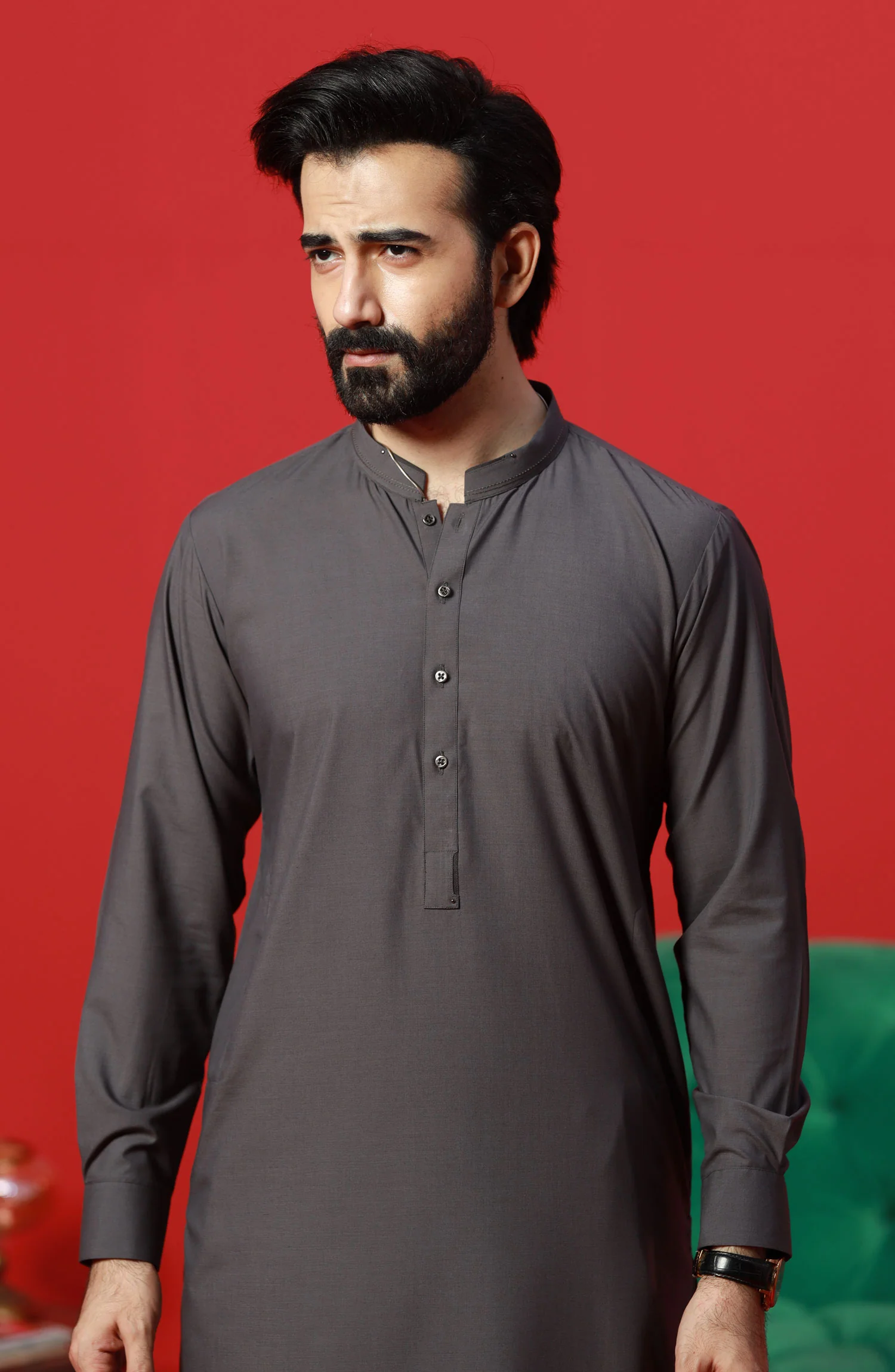 FESTIVE'23 MEN KAMEEZ SHALWAR CASUAL CHARCOAL - Image 2