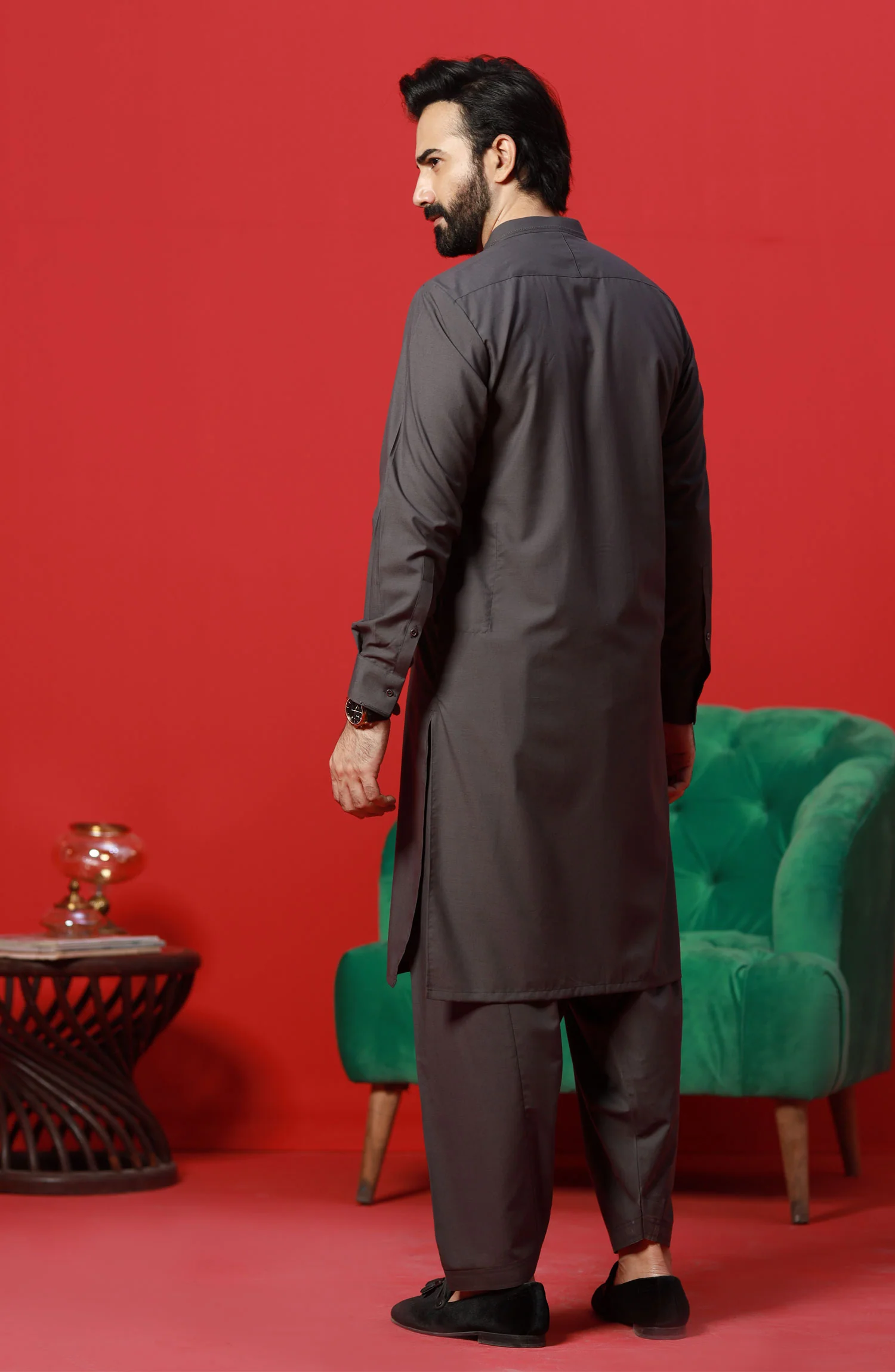 FESTIVE'23 MEN KAMEEZ SHALWAR CASUAL CHARCOAL - Image 4