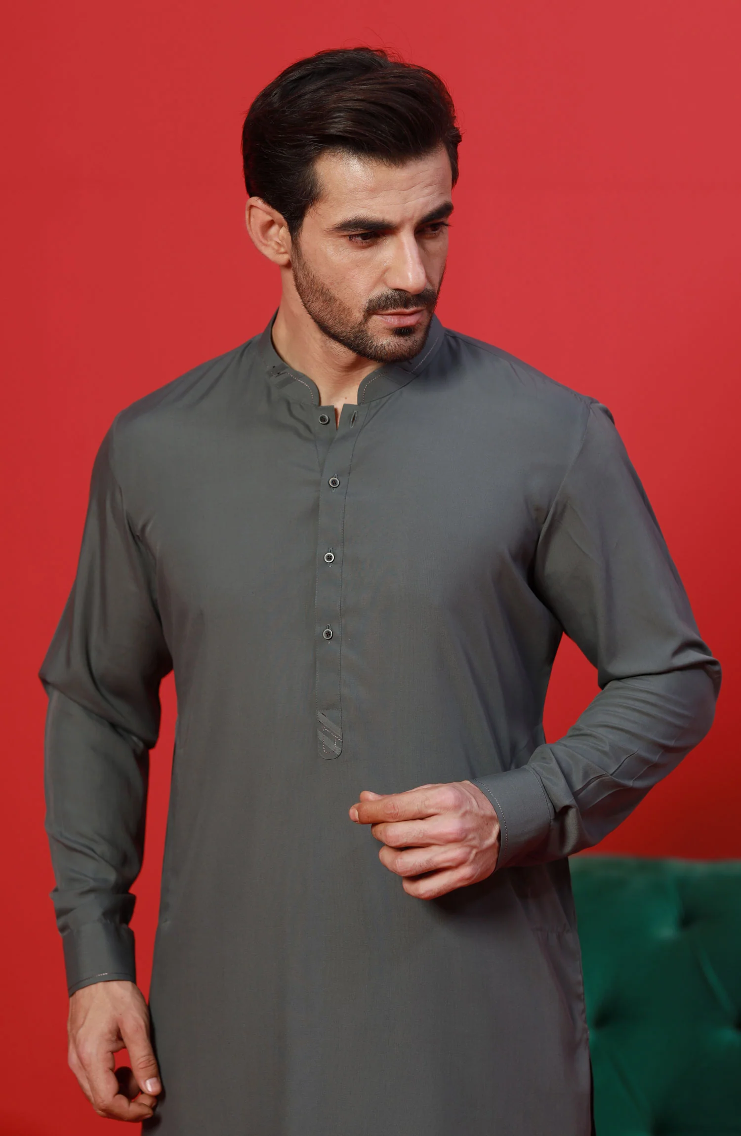 FESTIVE'23 MEN KAMEEZ SHALWAR CASUAL MID GREY - Image 2