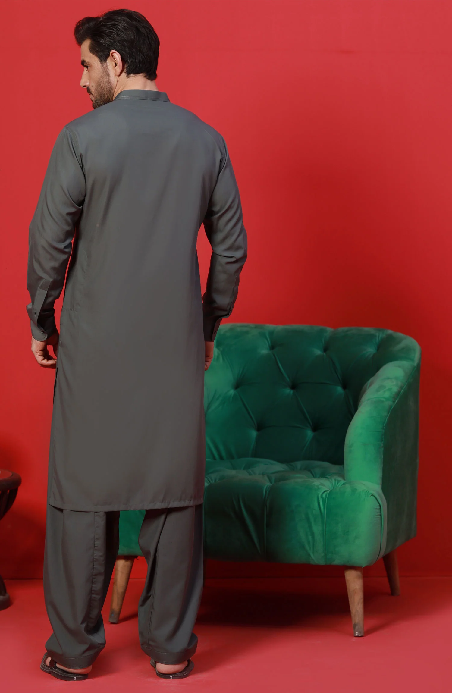 FESTIVE'23 MEN KAMEEZ SHALWAR CASUAL MID GREY - Image 3