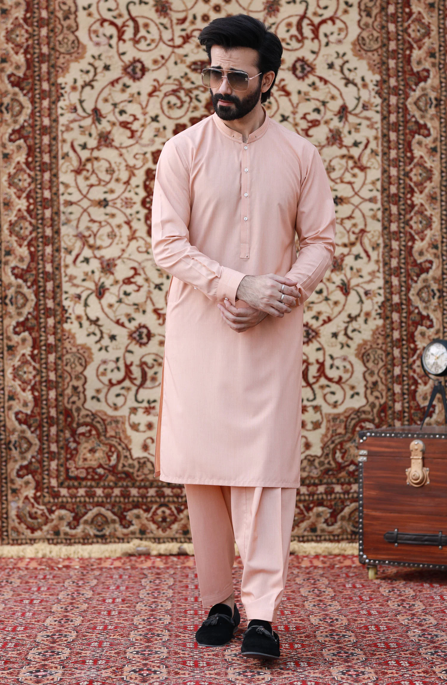 FESTIVE'23 MEN KAMEEZ SHALWAR CASUAL PEACH