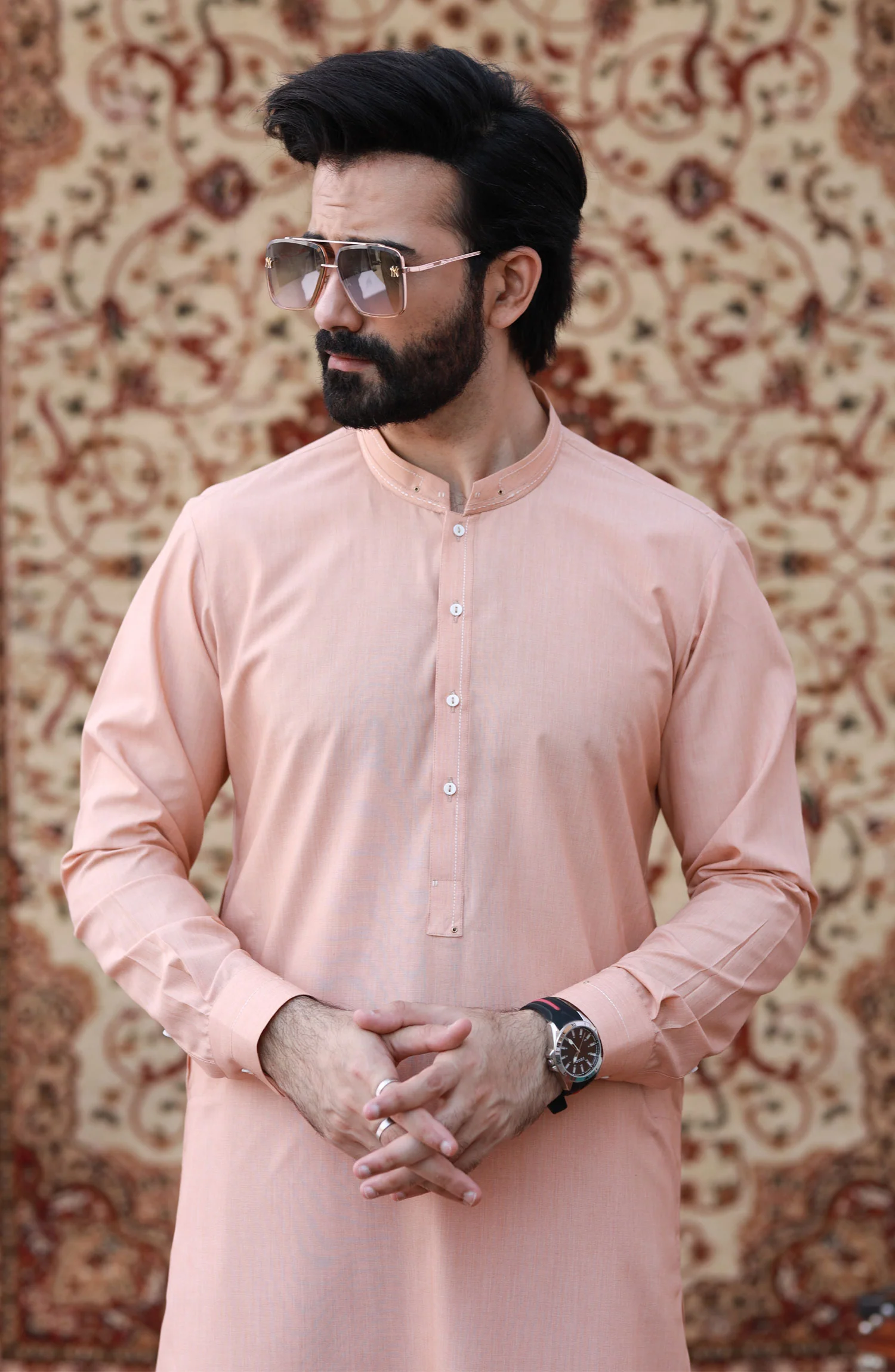 FESTIVE'23 MEN KAMEEZ SHALWAR CASUAL PEACH - Image 2