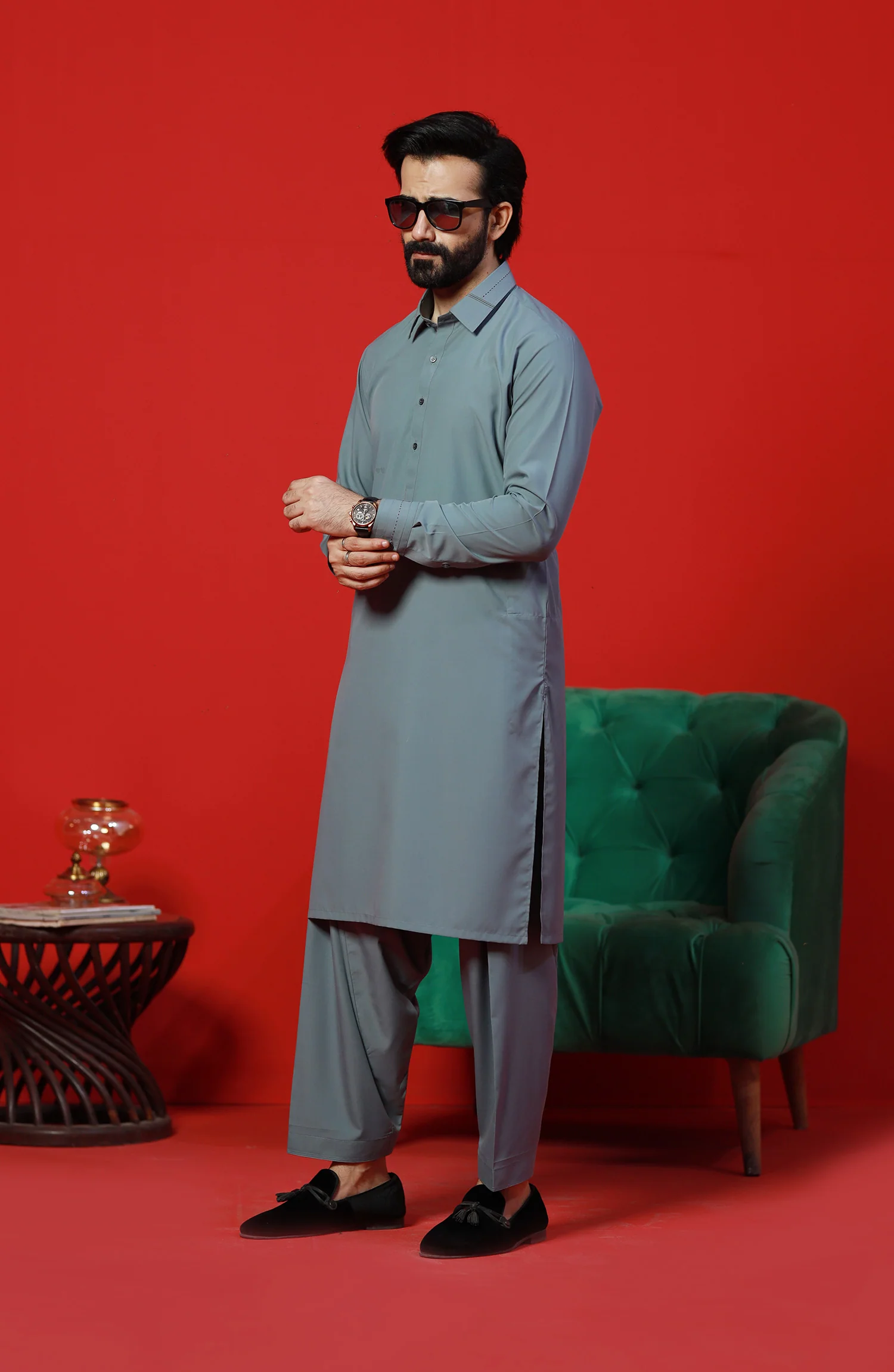FESTIVE'23 MEN KAMEEZ SHALWAR CASUAL STONE BLUE - Image 2