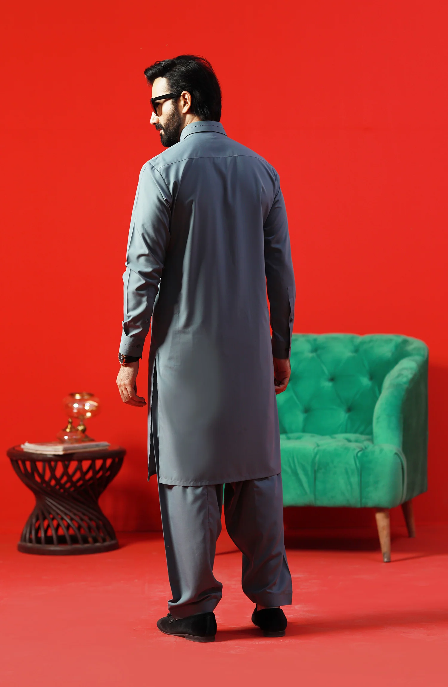FESTIVE'23 MEN KAMEEZ SHALWAR CASUAL STONE BLUE - Image 4