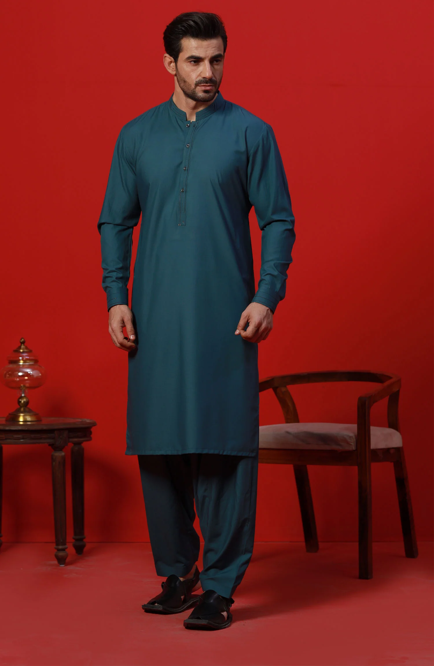 FESTIVE'23 MEN KAMEEZ SHALWAR CASUAL TEAL