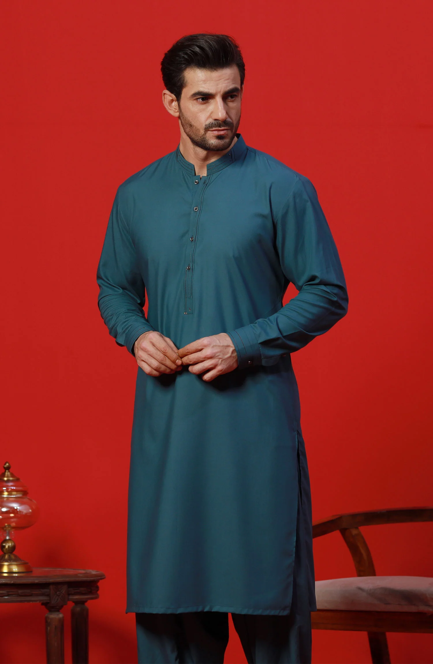 FESTIVE'23 MEN KAMEEZ SHALWAR CASUAL TEAL - Image 2
