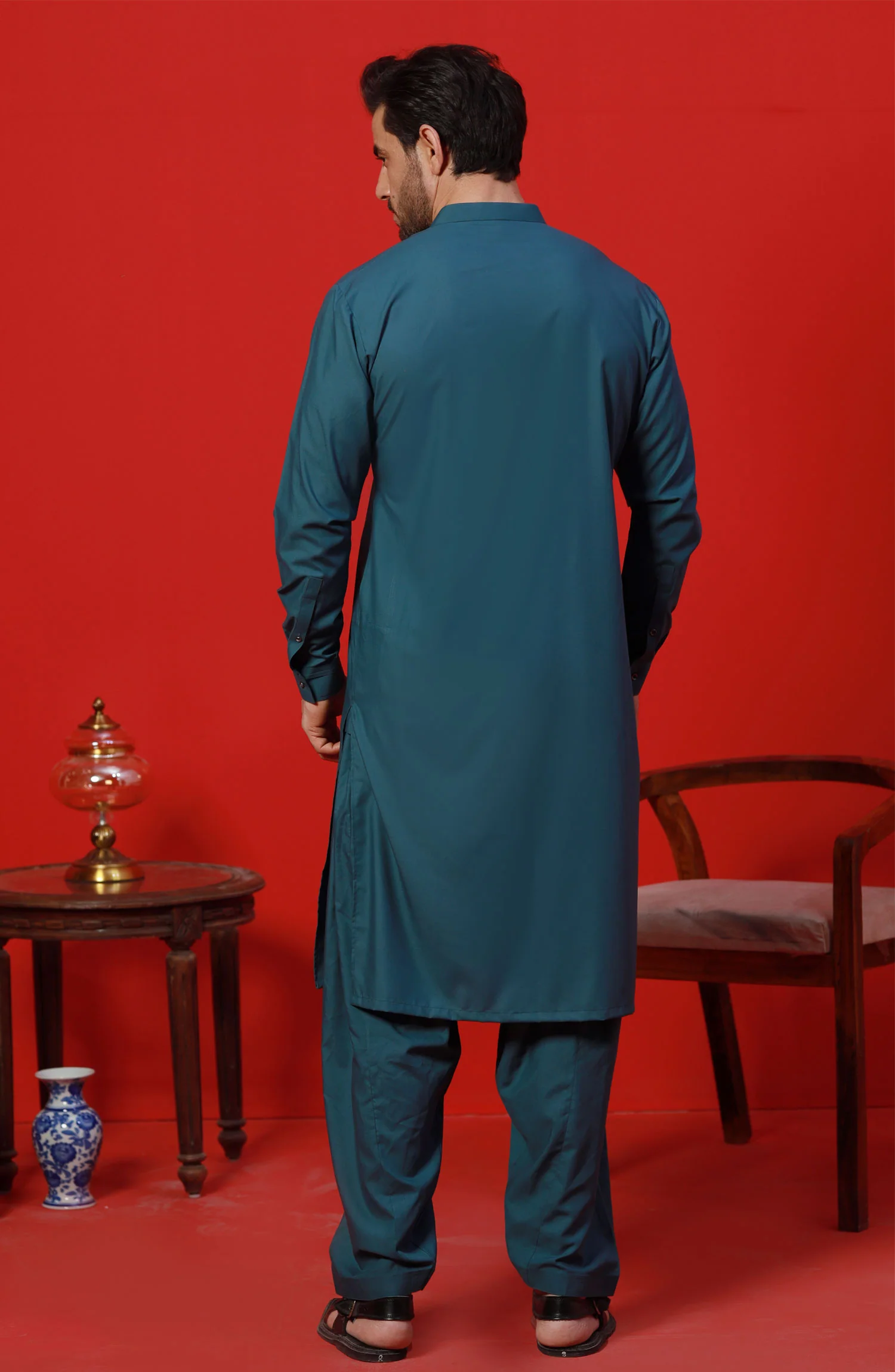 FESTIVE'23 MEN KAMEEZ SHALWAR CASUAL TEAL - Image 3