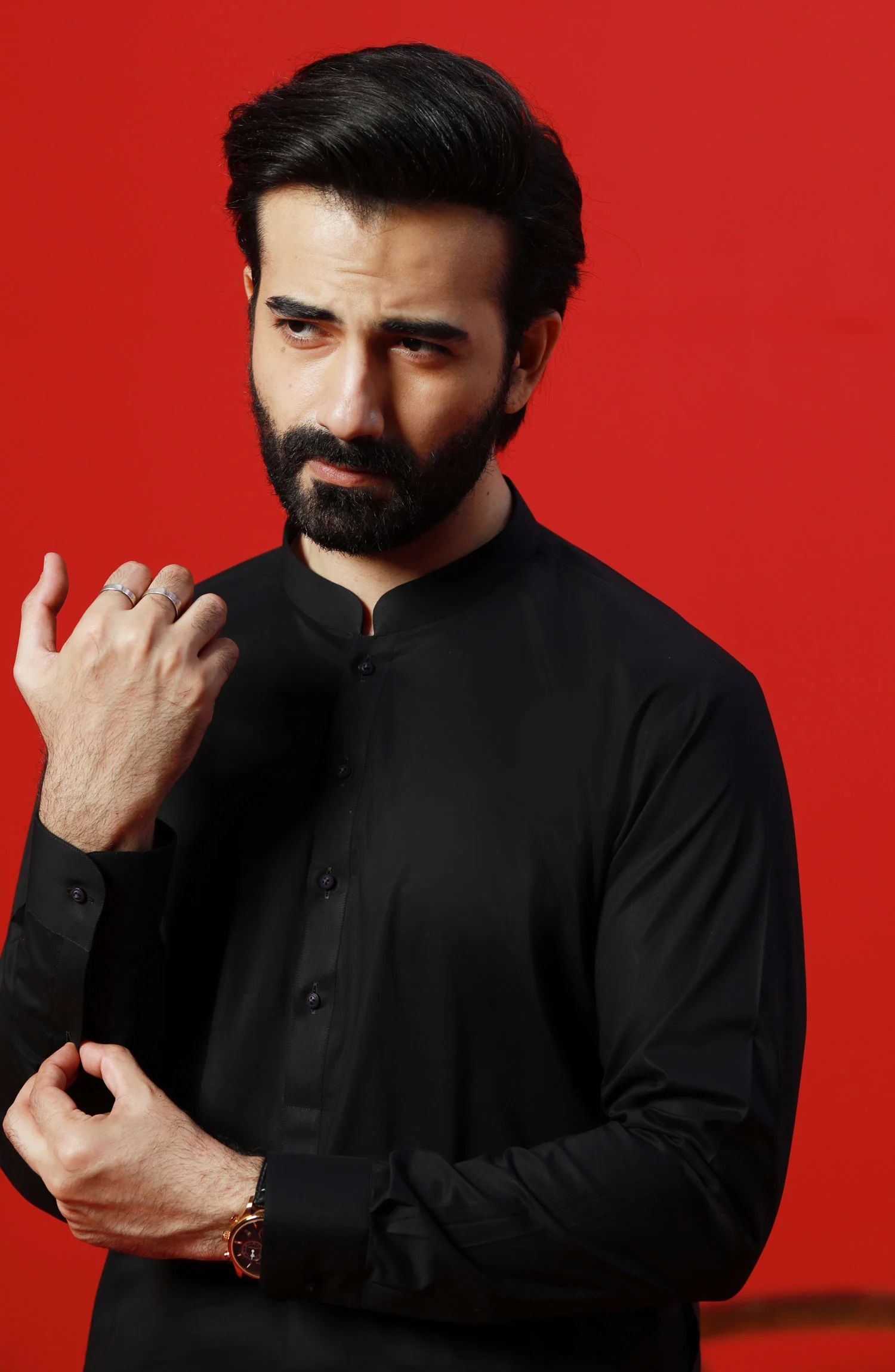 FESTIVE'23 MEN KAMEEZ SHALWAR PLAIN BLACK - Image 2
