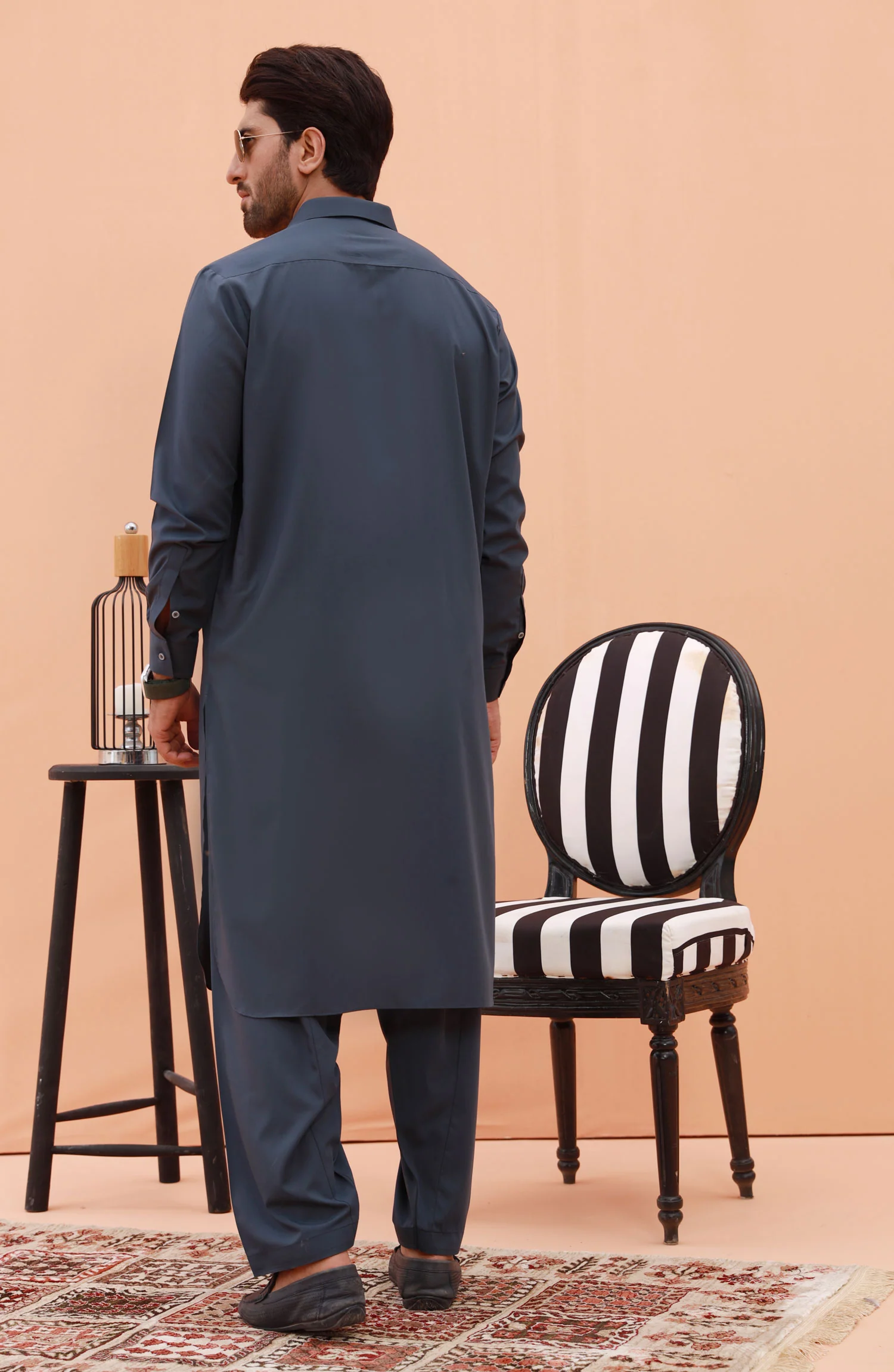 FESTIVE'23 MEN KAMEEZ SHALWAR PLAIN DEEP TEAL - Image 3