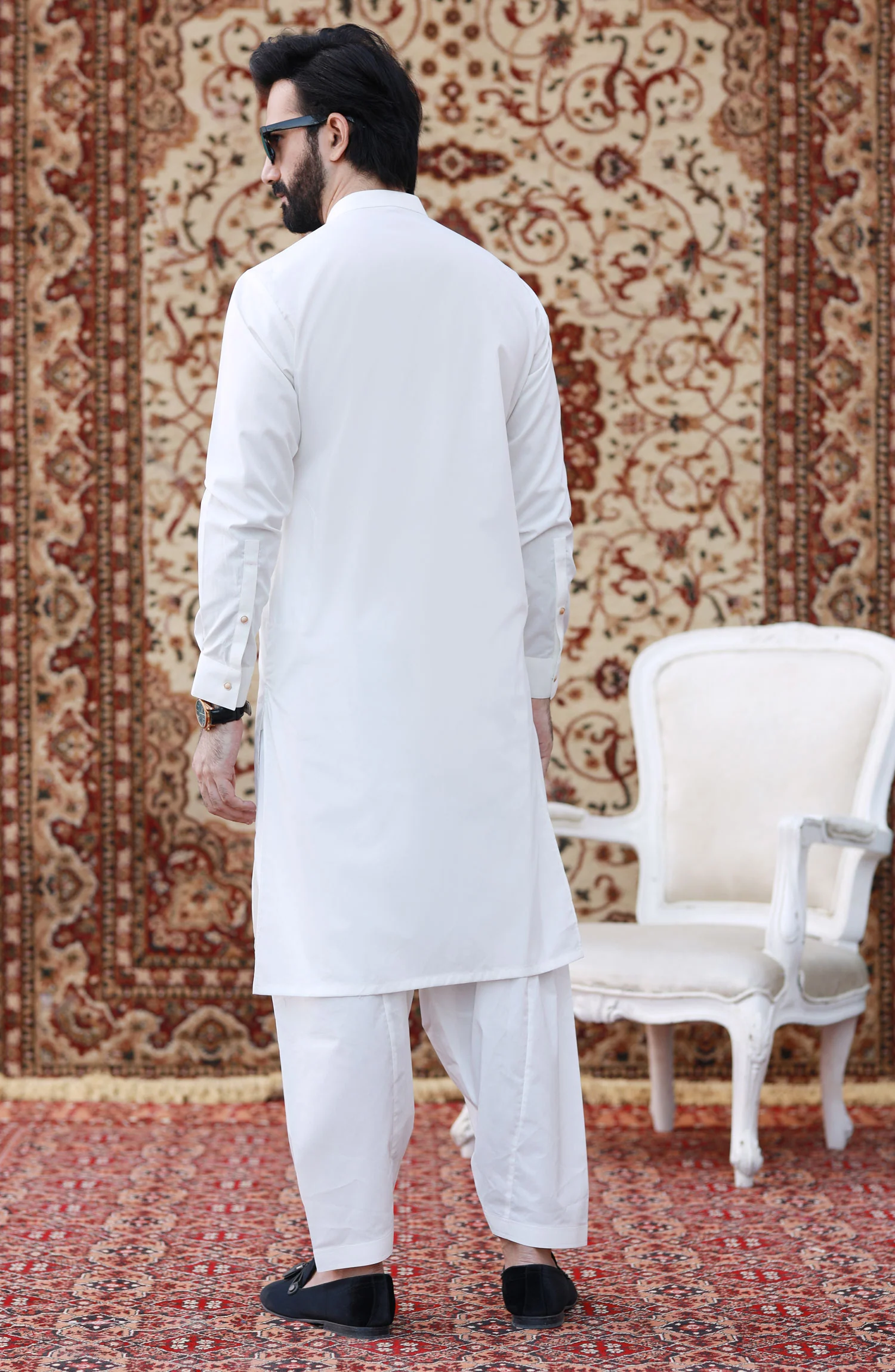 FESTIVE'23 MEN KAMEEZ SHALWAR PLAIN OFF WHITE - Image 3