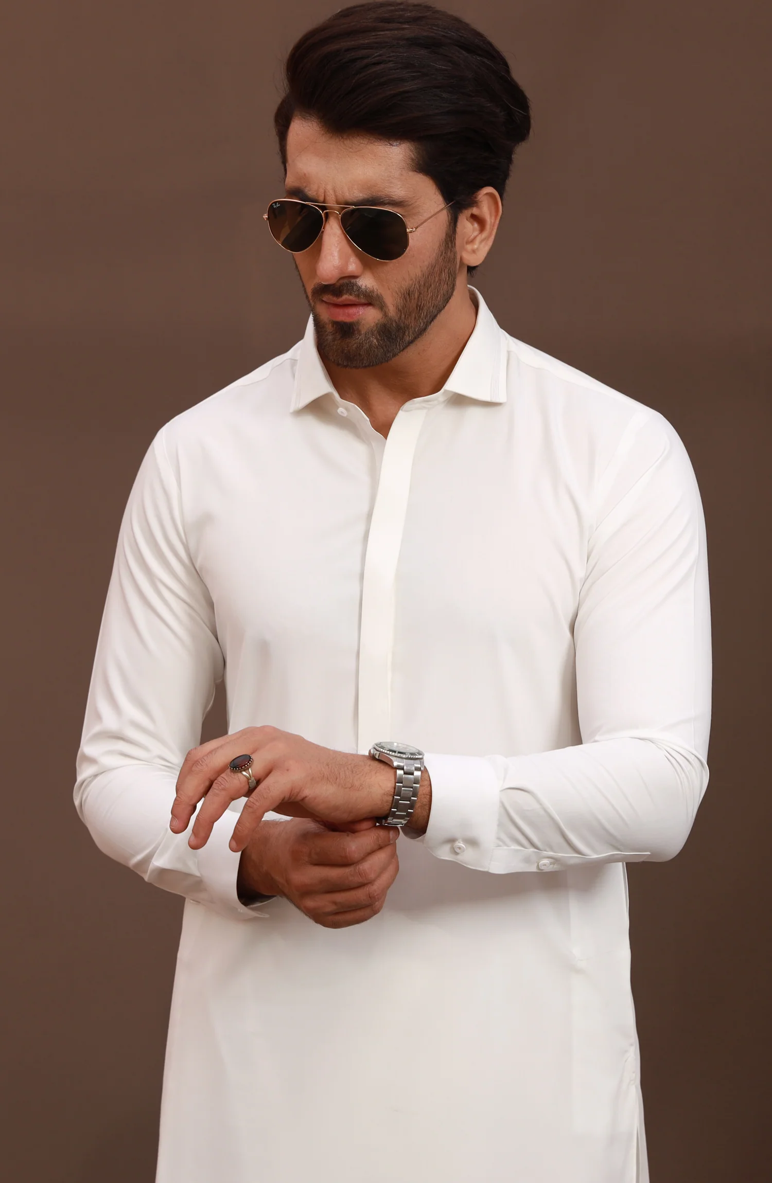 FESTIVE'23 MEN KAMEEZ SHALWAR SEMI FORMAL OFF WHITE - Image 2
