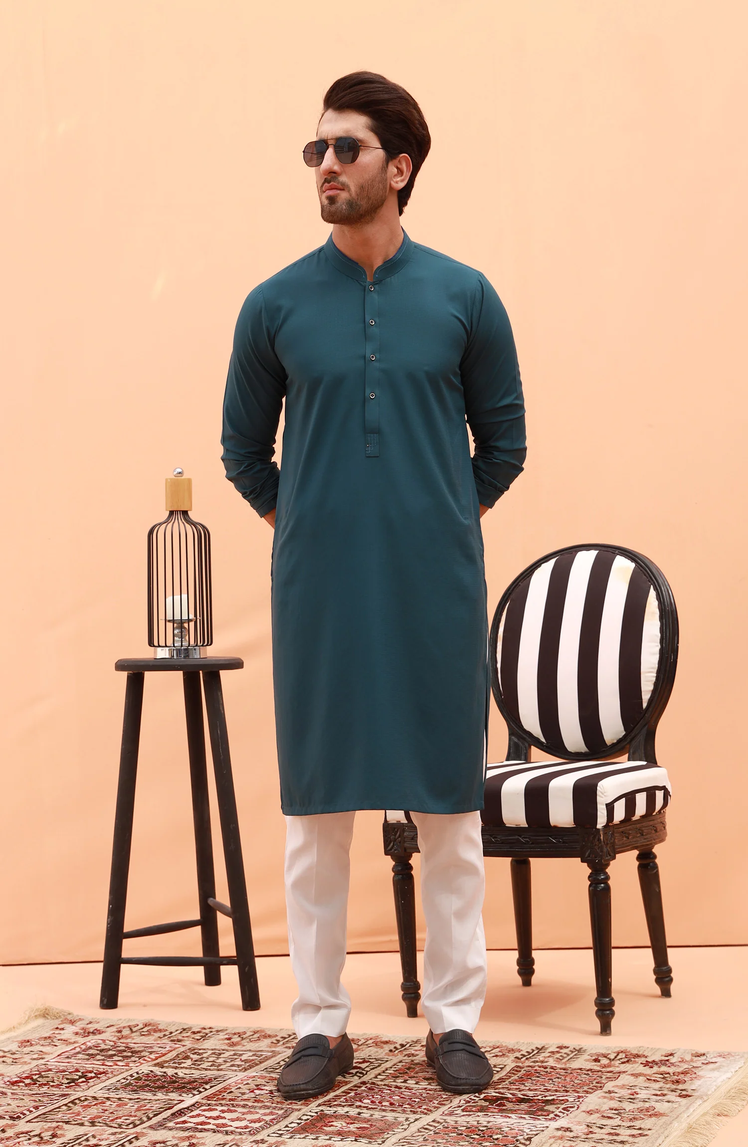 FESTIVE'23 MEN KURTA CASUAL DEEP TEAL - Image 3