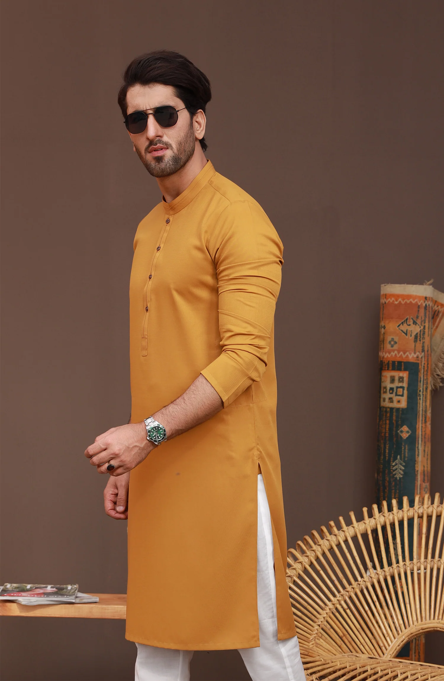 FESTIVE'23 MEN KURTA CASUAL MUSTARD - Image 2