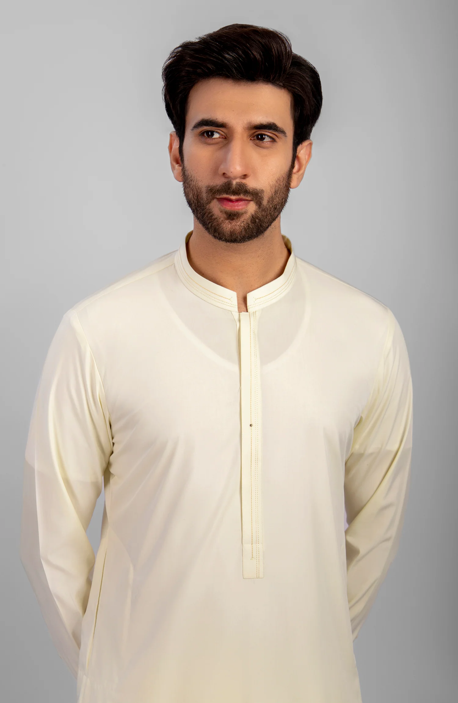 FESTIVE'23 MEN KAMEEZ SHALWAR CASUAL CREAM - Image 3
