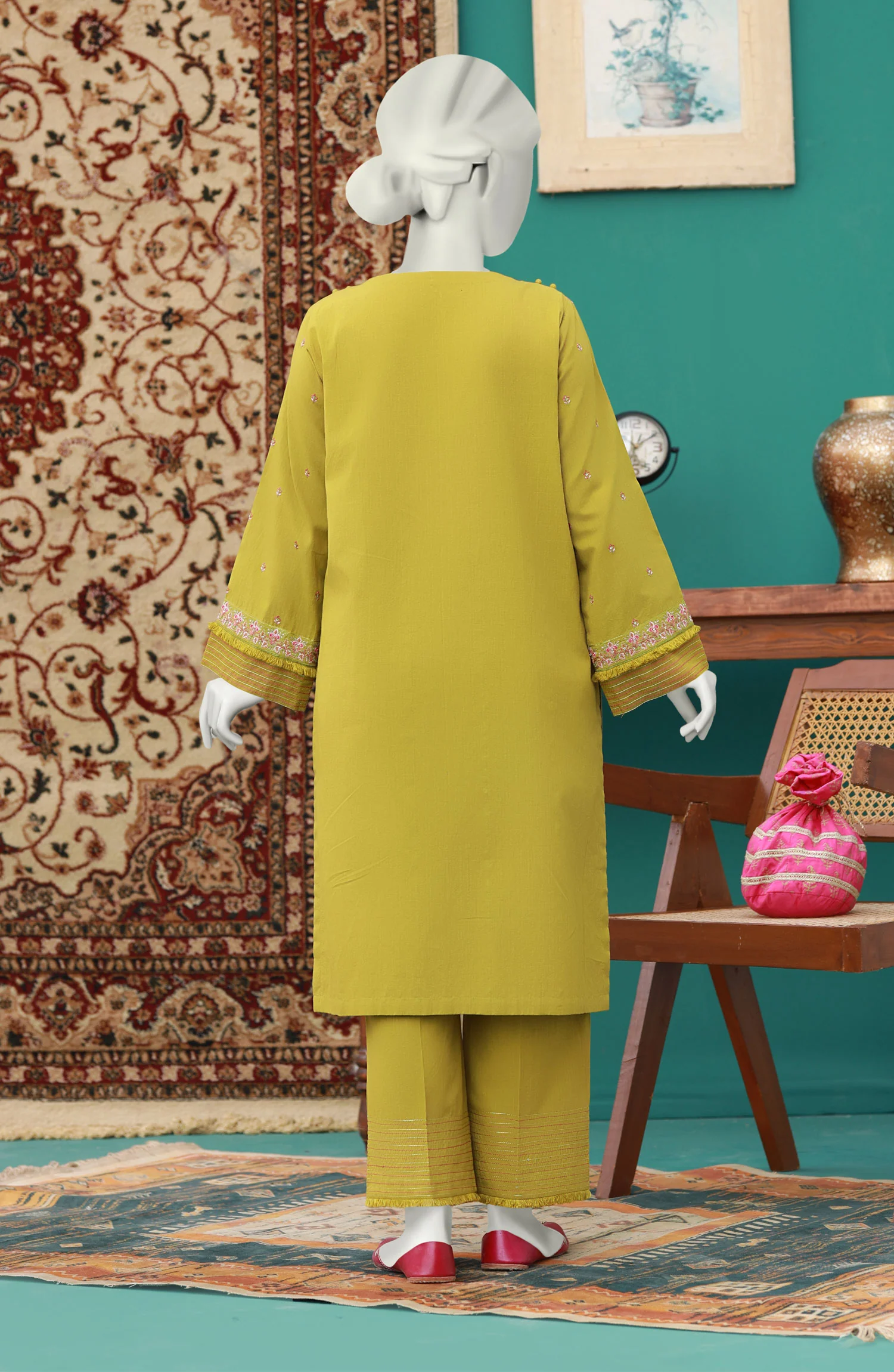 FESTIVE'23 MINIMAL LEAVES STITCHED 2PC SUIT - Image 2