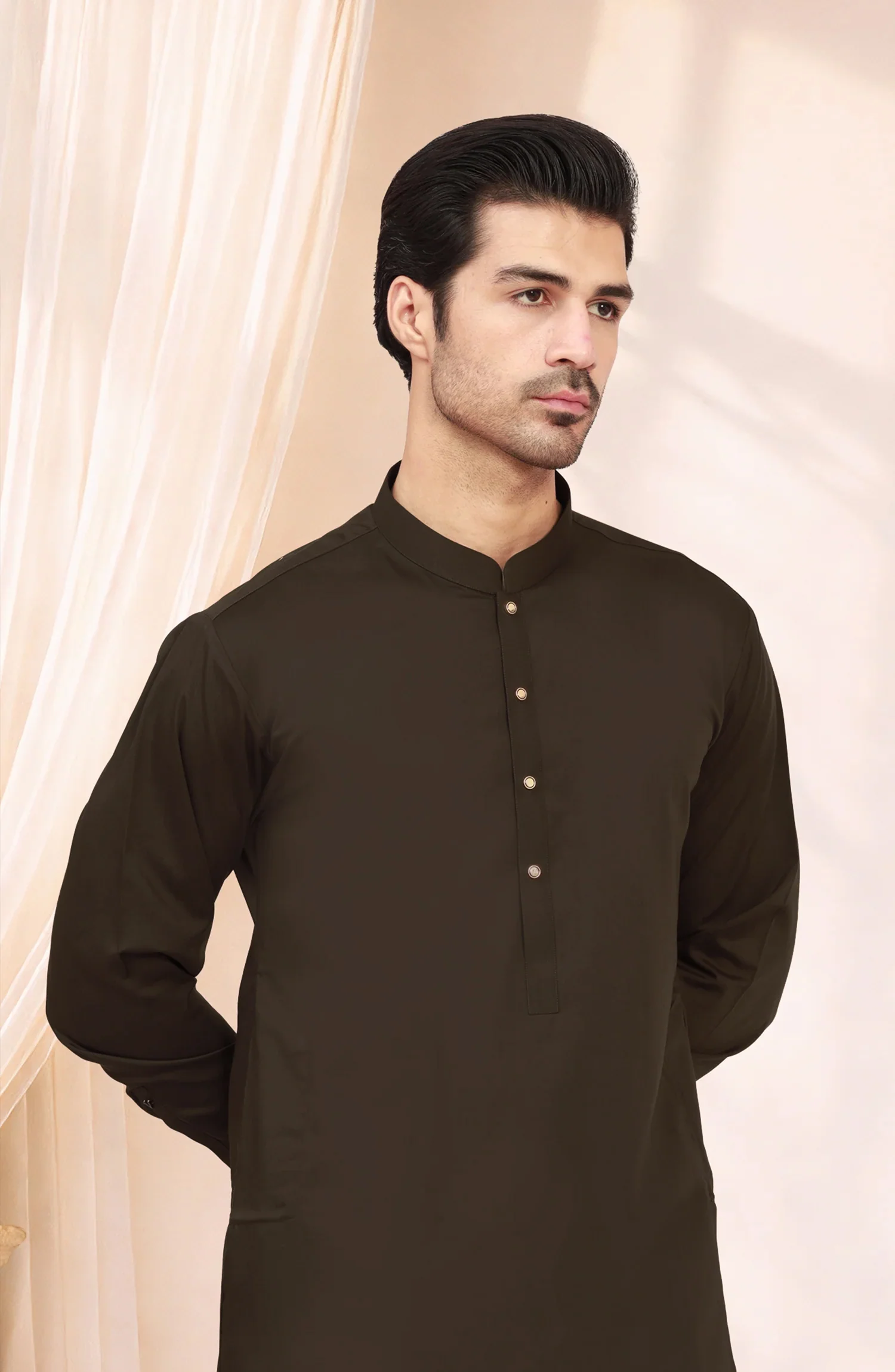 FOREST BROWN BLENDED KAMEEZ SHALWAR - Image 2