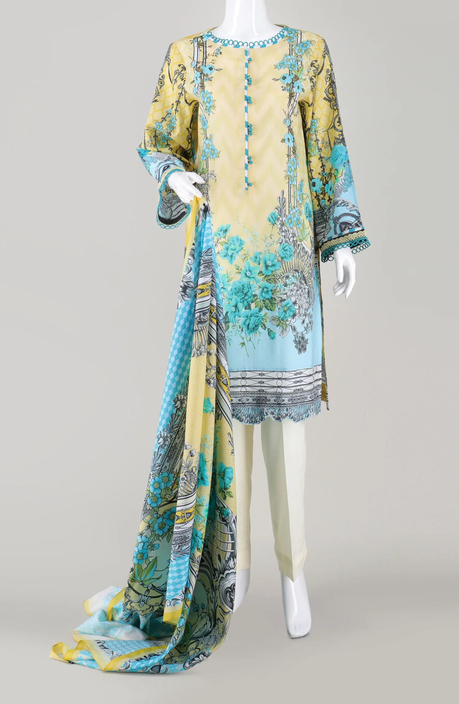 FRENCH FLORAL 3PC SUIT WITH LACE STITCHED