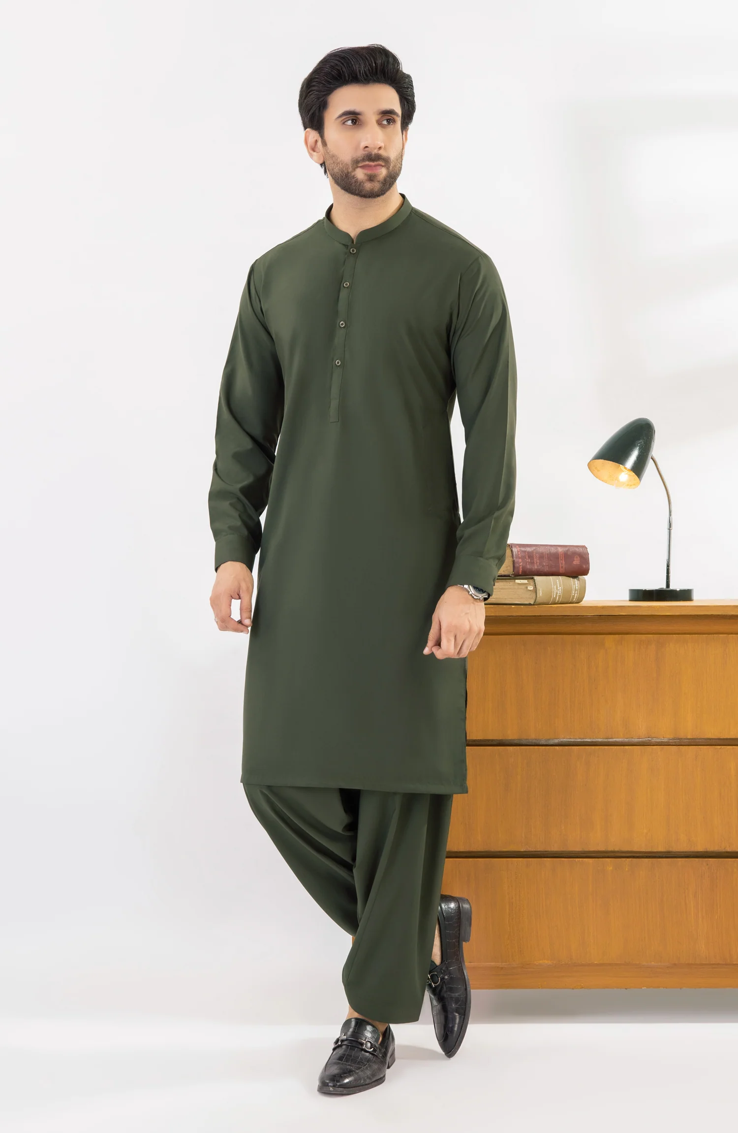 GREEN KAMEEZ SHALWAR WITH WAIST COAT - Image 4