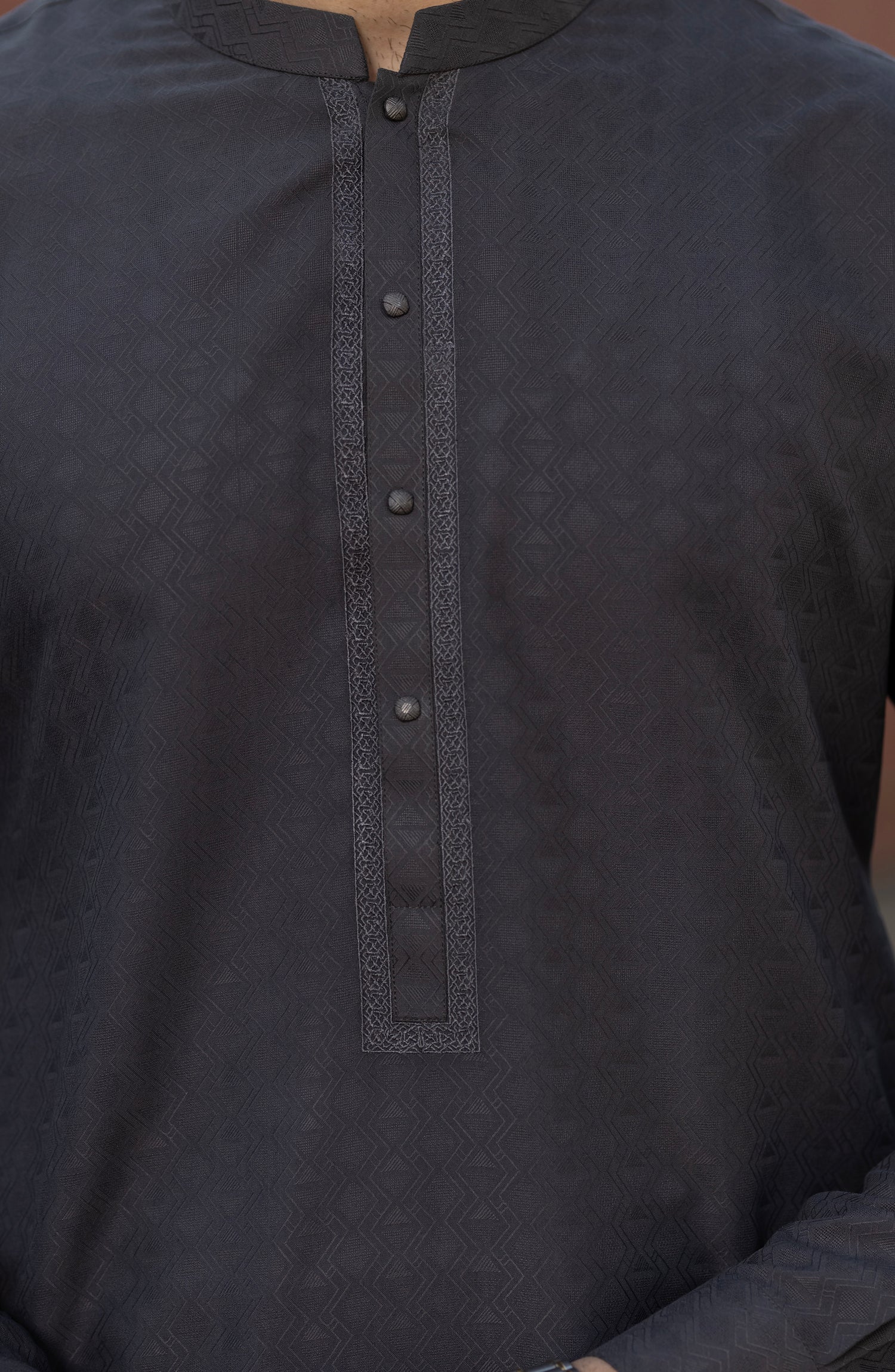 GREY BLENDED EMBROIDERED KURTA - Image 3